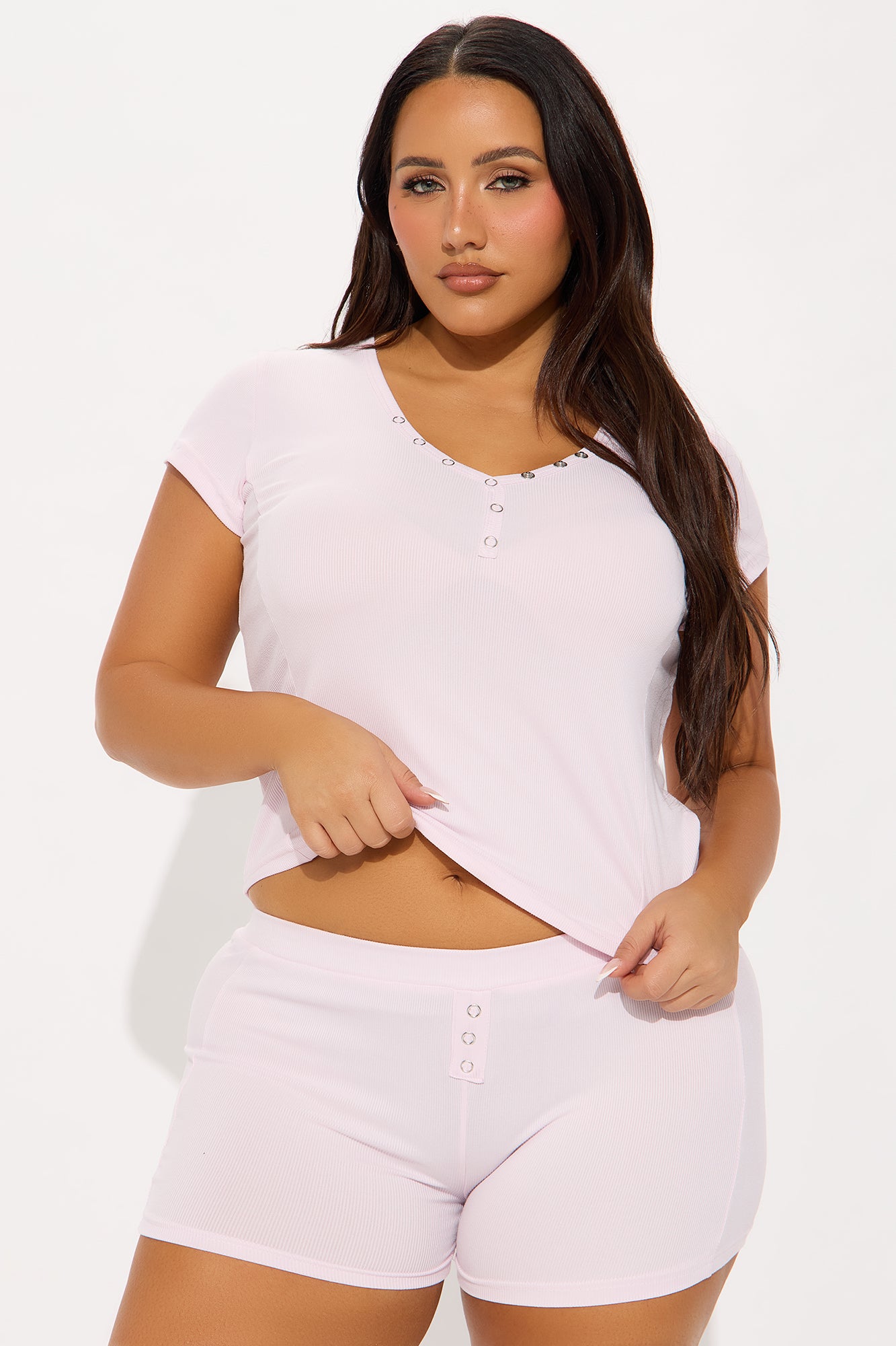 Bedtime Ribbed PJ Boxer Short Set - Pink - Image 3