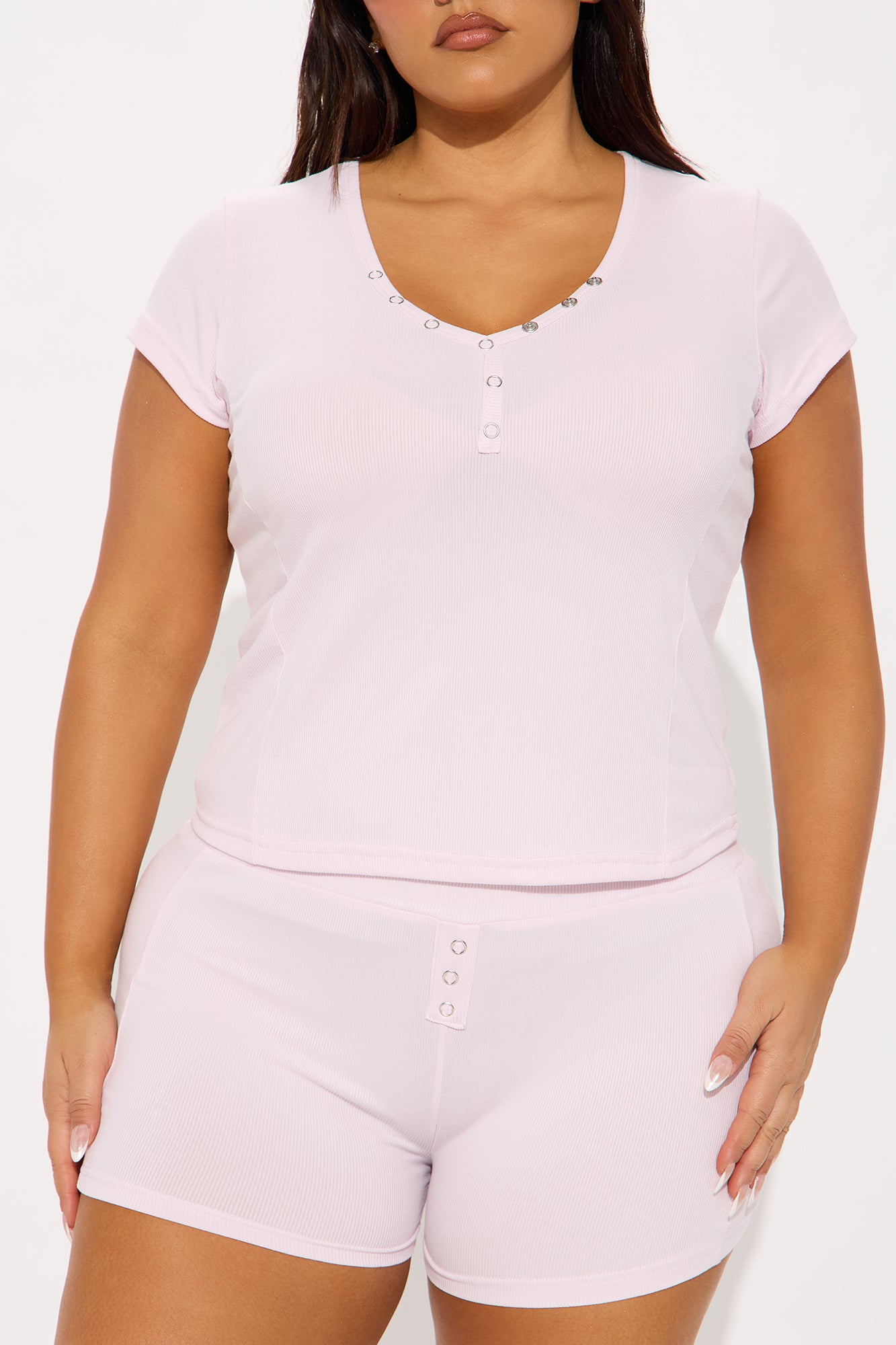 Bedtime Ribbed PJ Boxer Short Set - Pink - Image 4