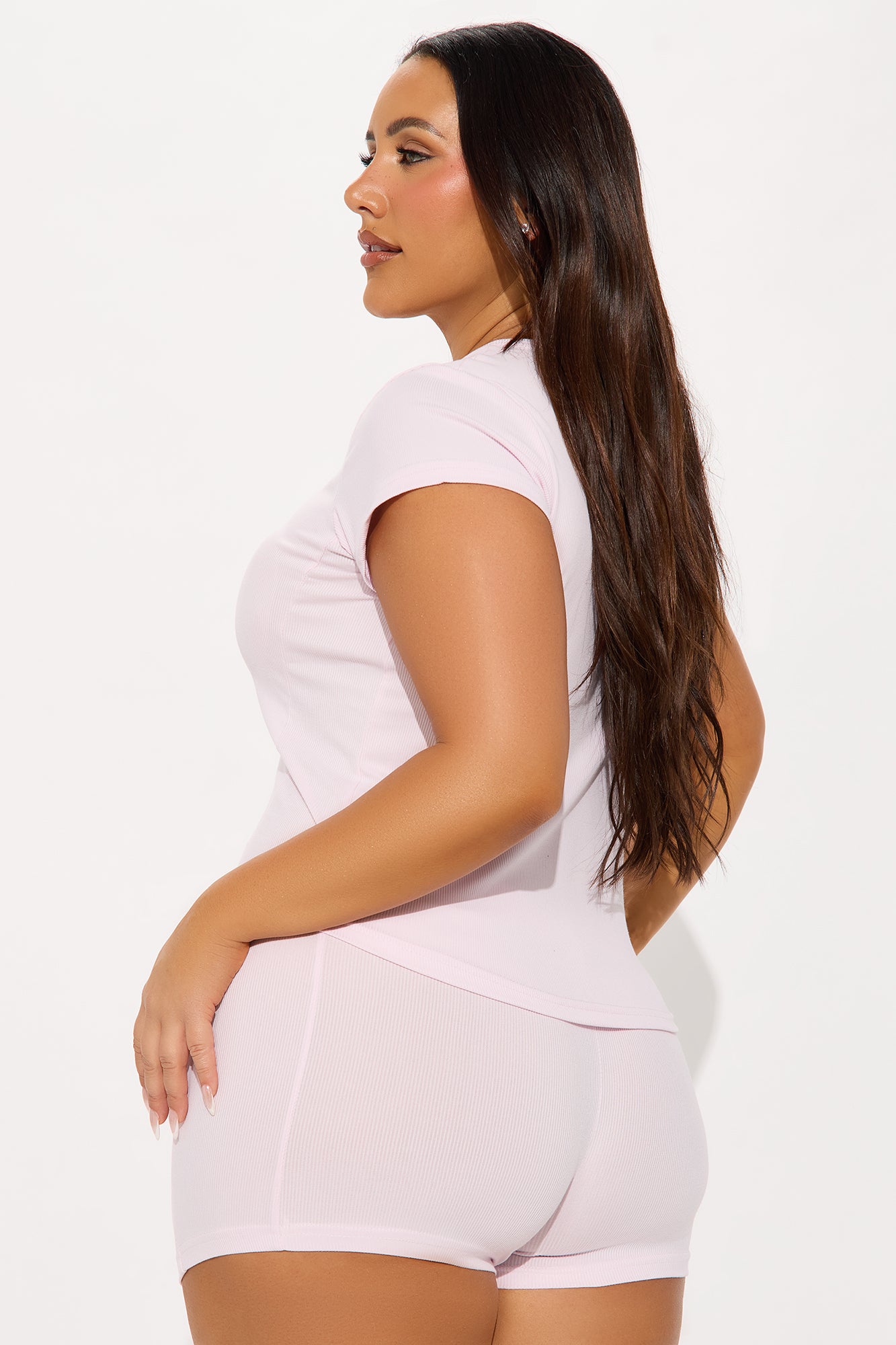 Bedtime Ribbed PJ Boxer Short Set - Pink - Image 5