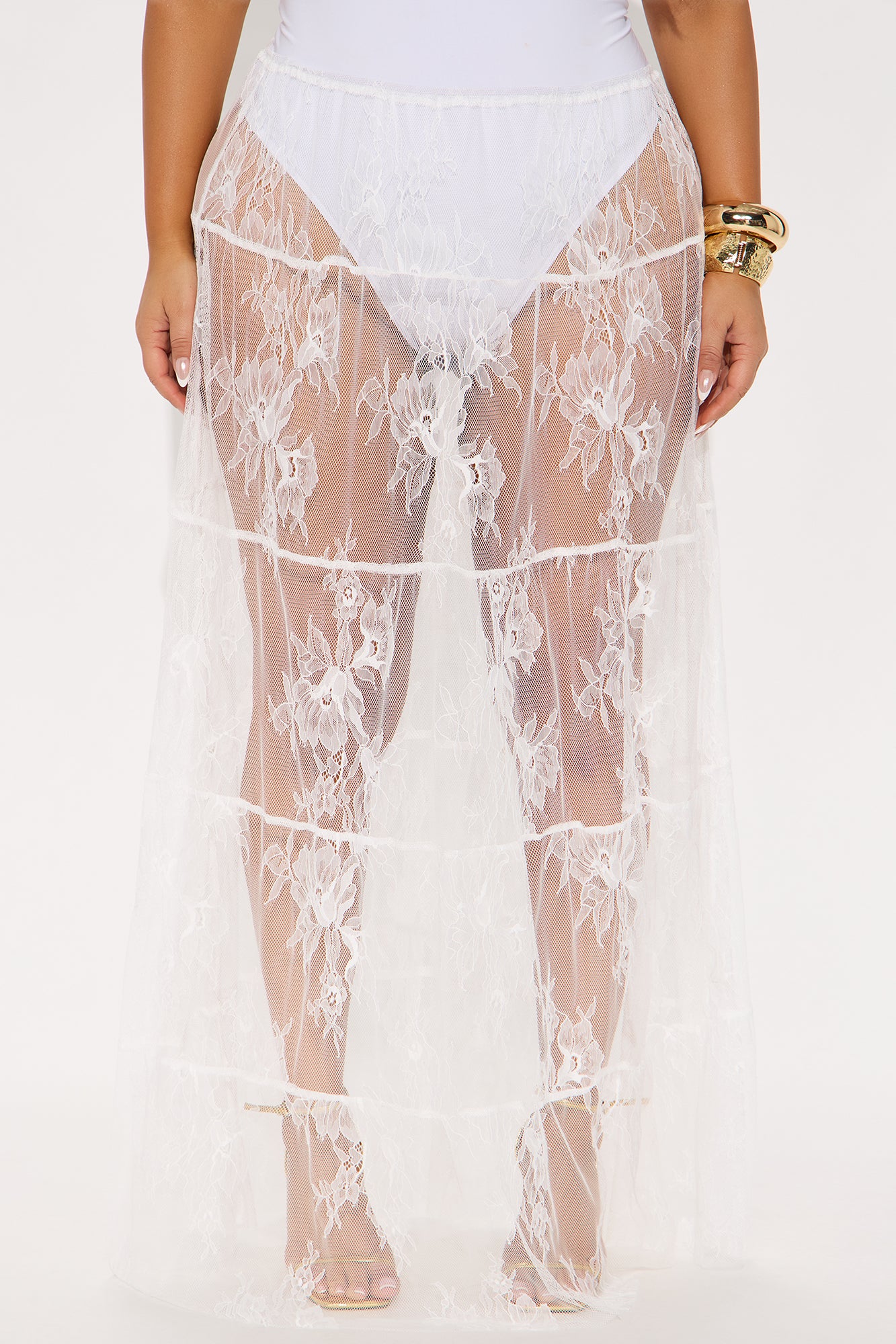 Falling For You Mid Rise Sheer Lace Maxi Skirt - White - Image 5