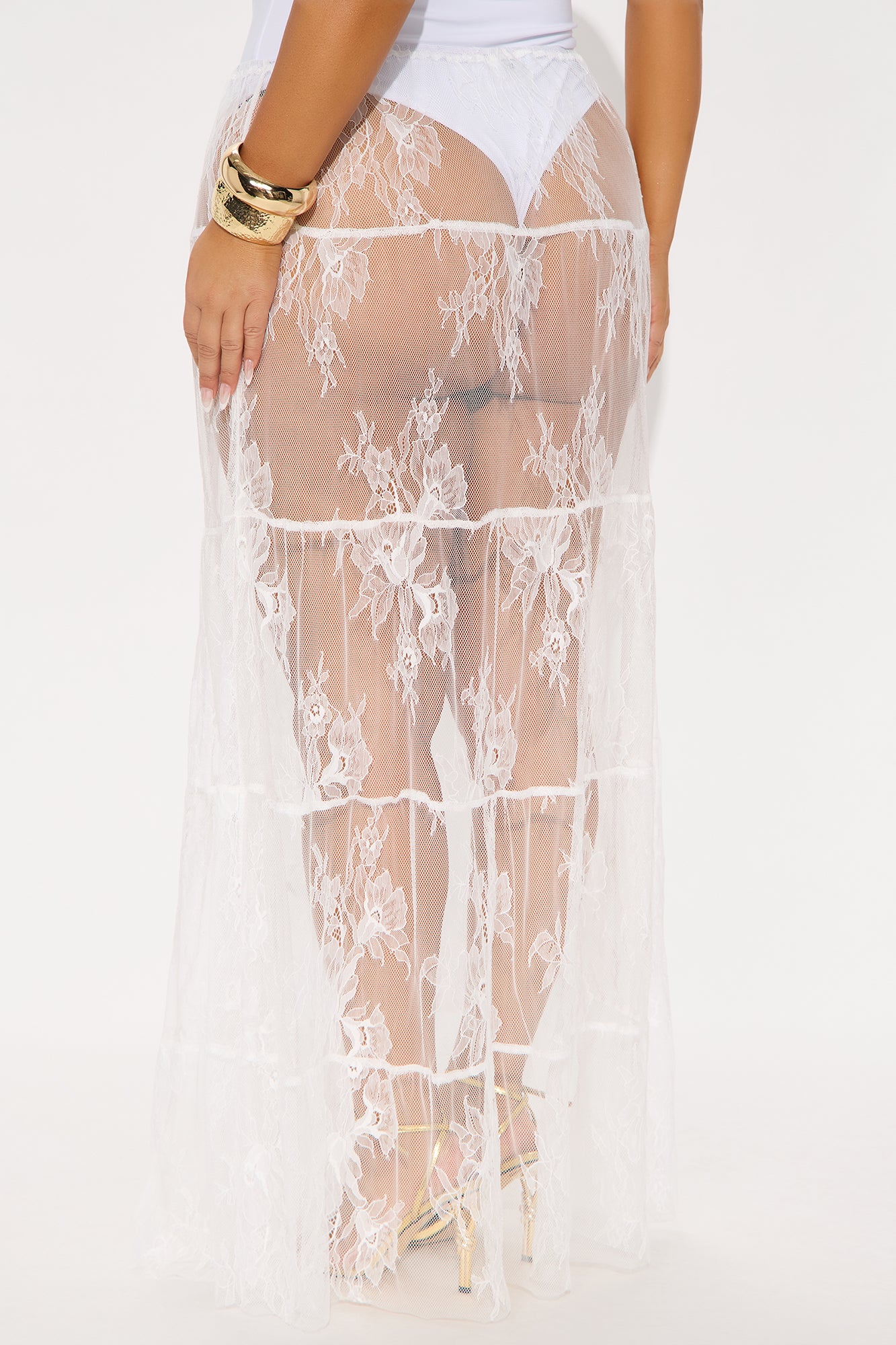 Falling For You Mid Rise Sheer Lace Maxi Skirt - White - Image 6