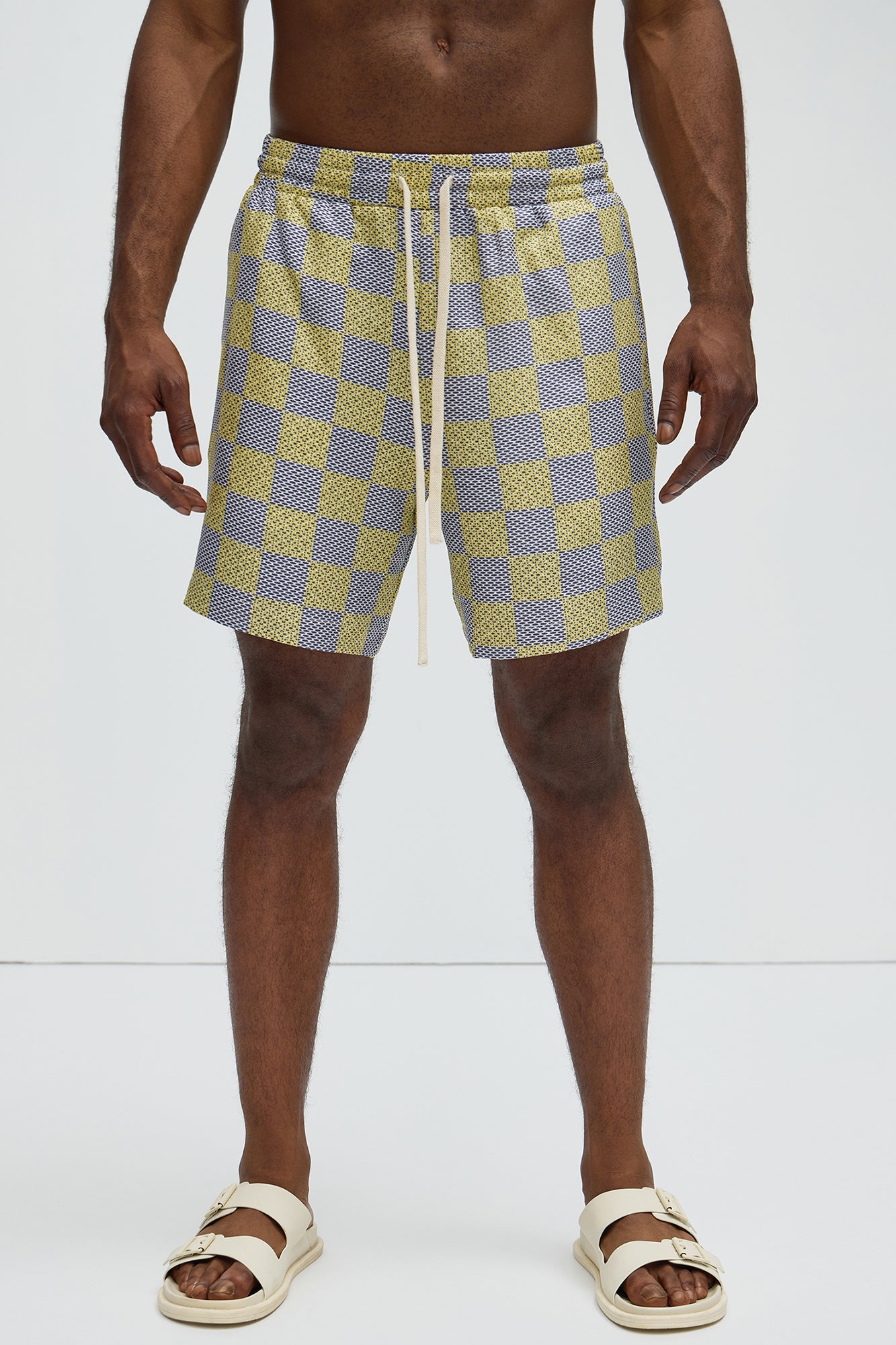 Checkered Print Warm Up Shorts - Yellow/combo - Image 3