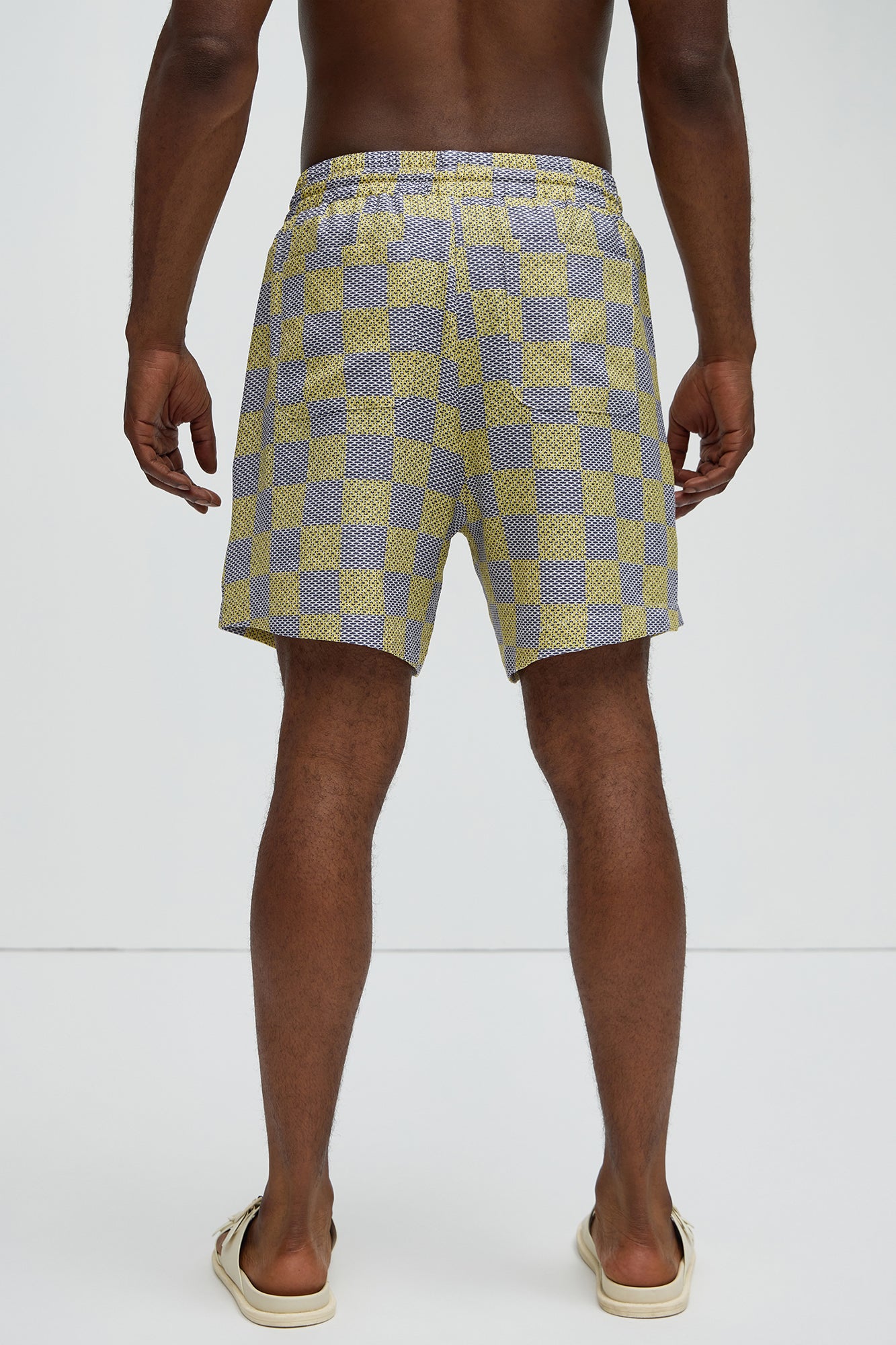 Checkered Print Warm Up Shorts - Yellow/combo - Image 4