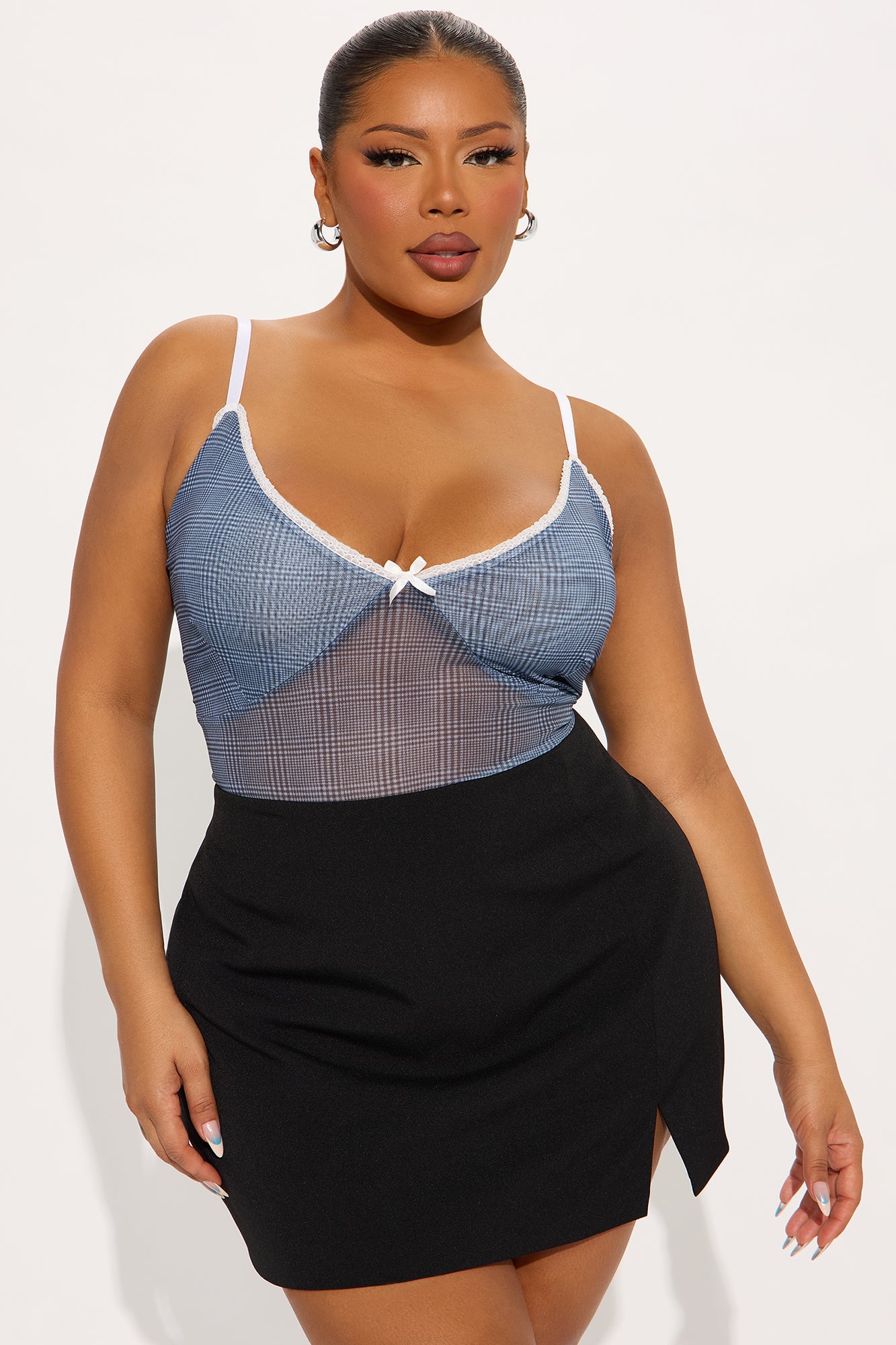 Warm Afternoons Plaid Mesh Bodysuit - Blue/combo - Image 7