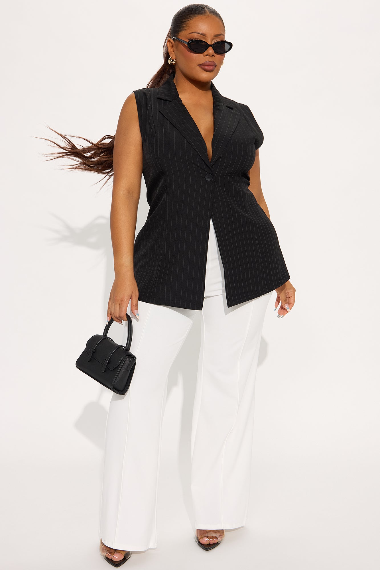 In Pure Harmony Pinstripe Vest - Black/White - Image 5