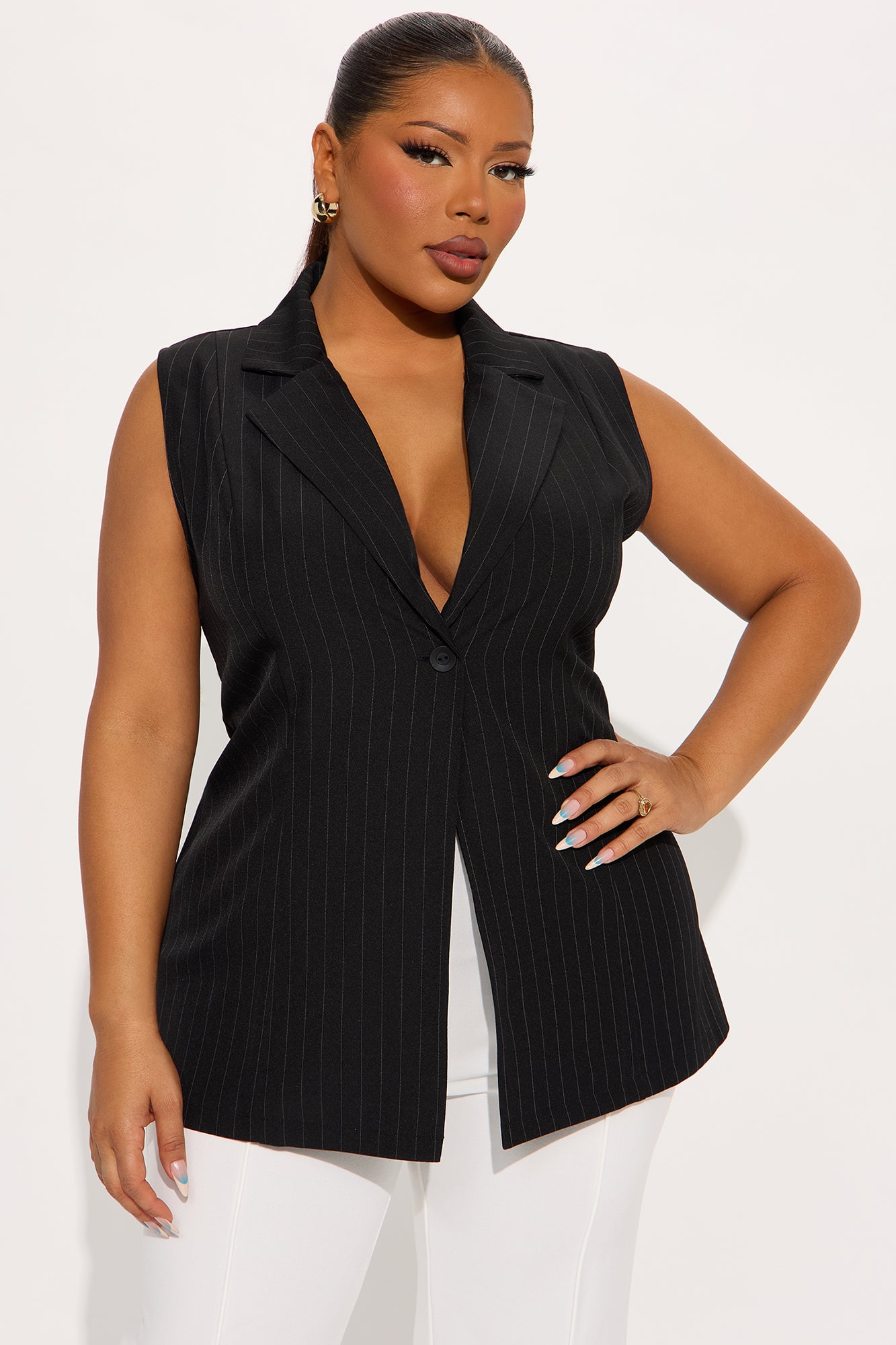 In Pure Harmony Pinstripe Vest - Black/White - Image 4