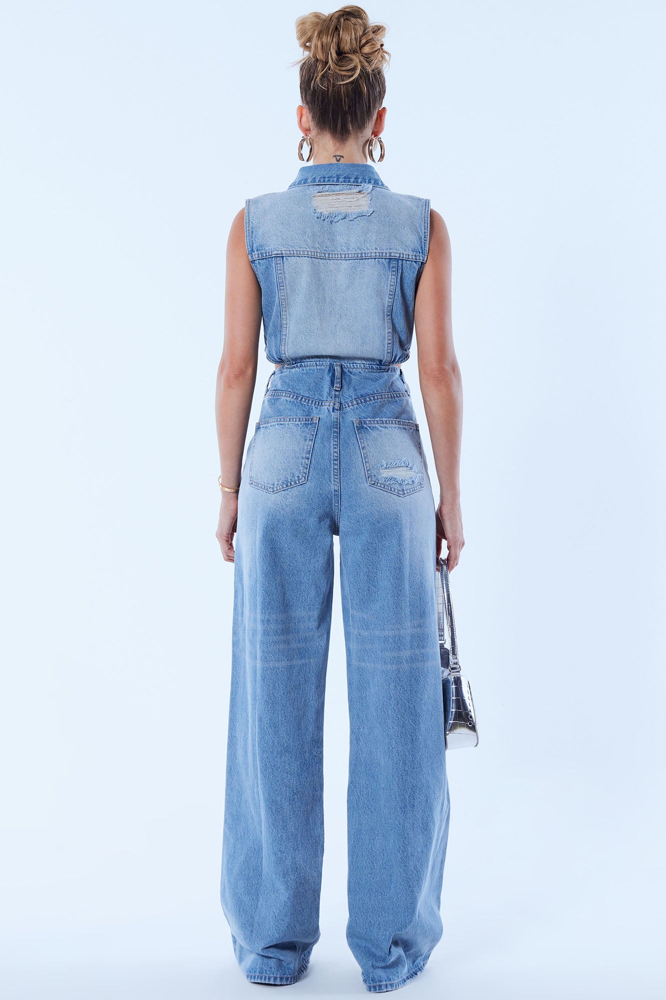 Baylin Denim Jumpsuit - Light Wash - Image 3