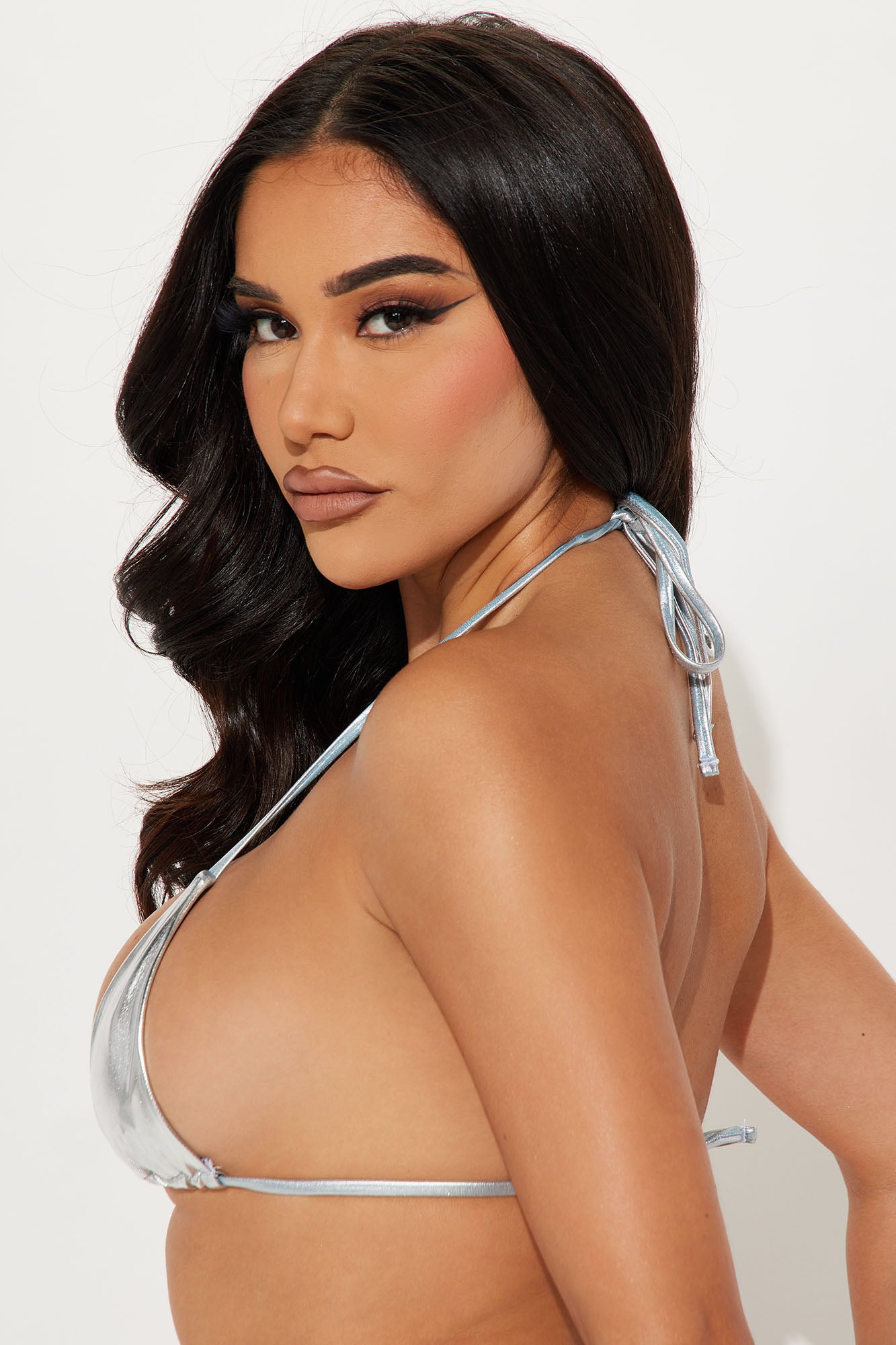Maui Mix And Match Metallic Micro Triangle Bikini Top - Silver - Image 4