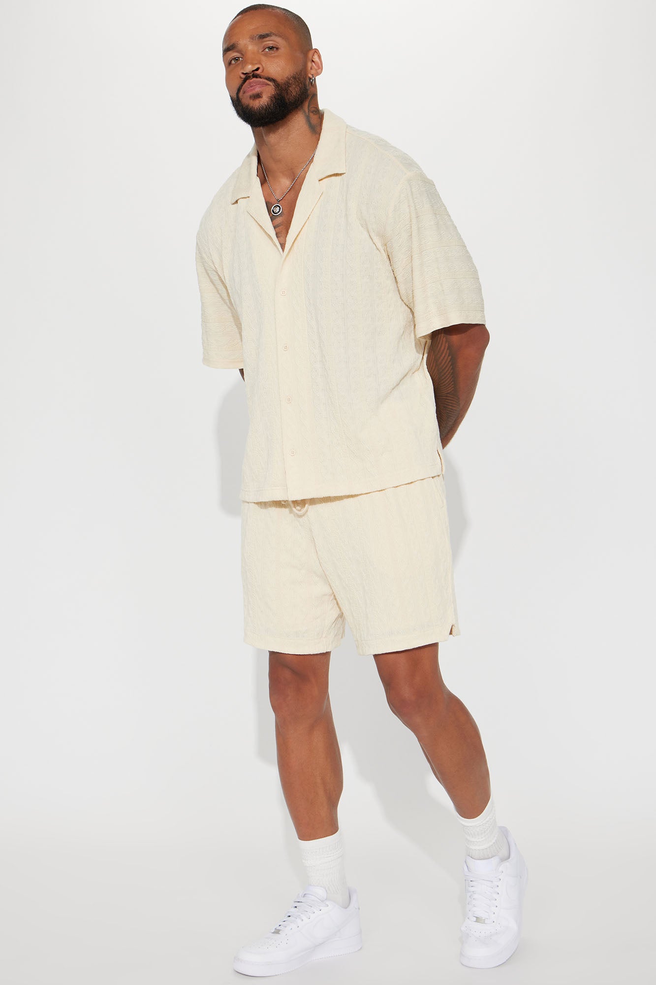 Check My Bank Statement Knit Short Sleeve Button Up - Cream - Image 3