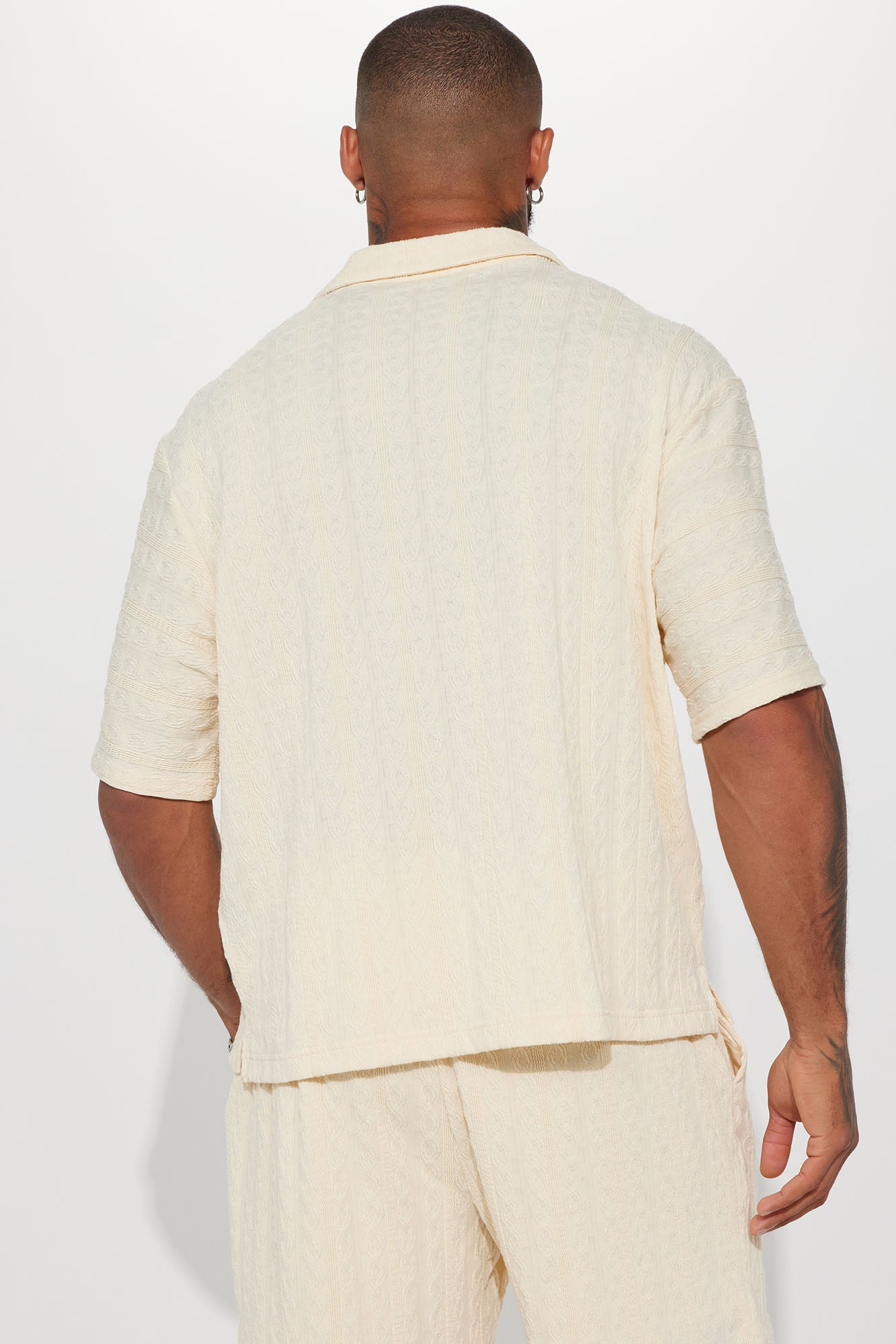 Check My Bank Statement Knit Short Sleeve Button Up - Cream - Image 4