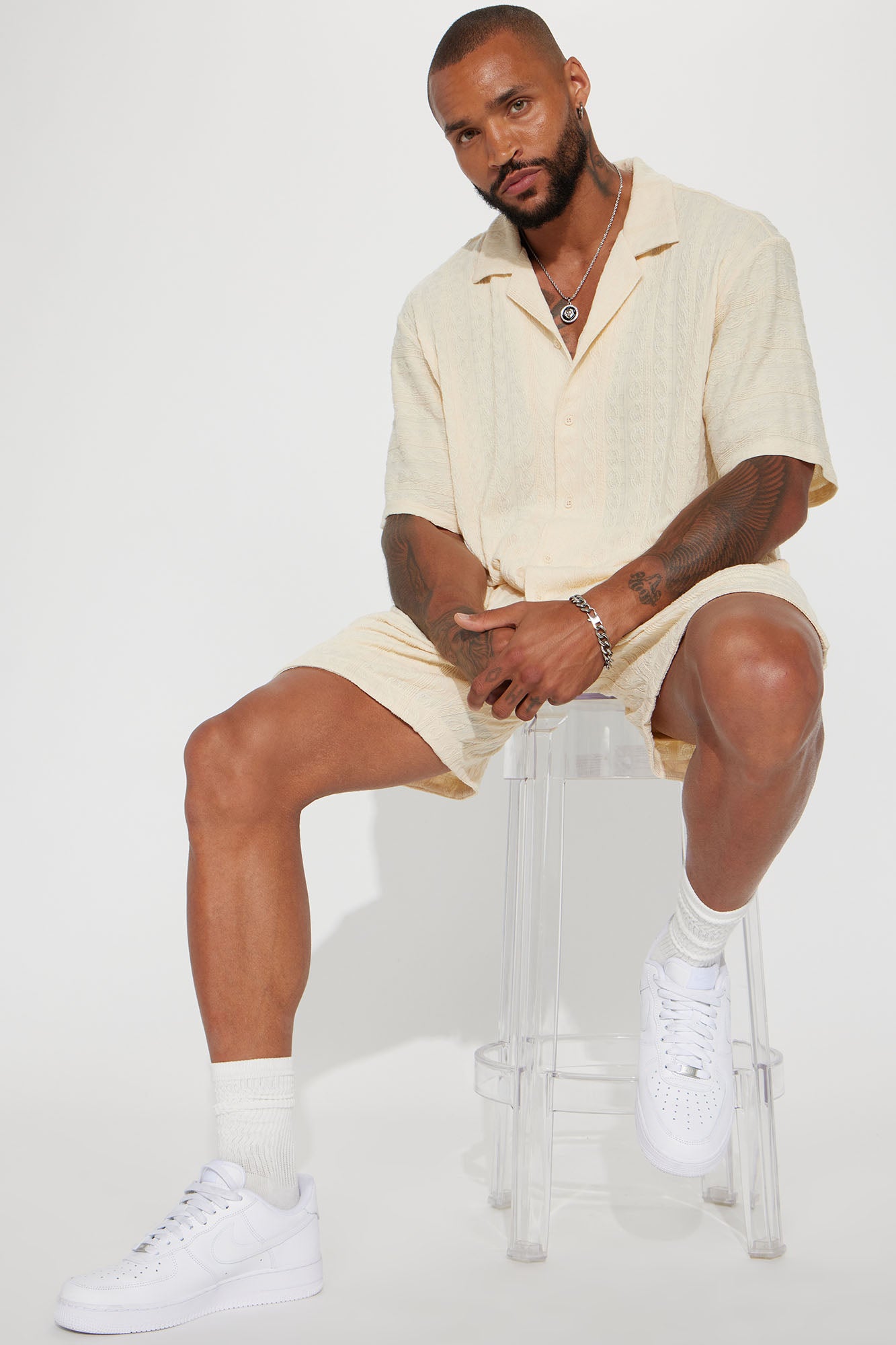 Check My Bank Statement Knit Shorts - Cream - Image 3
