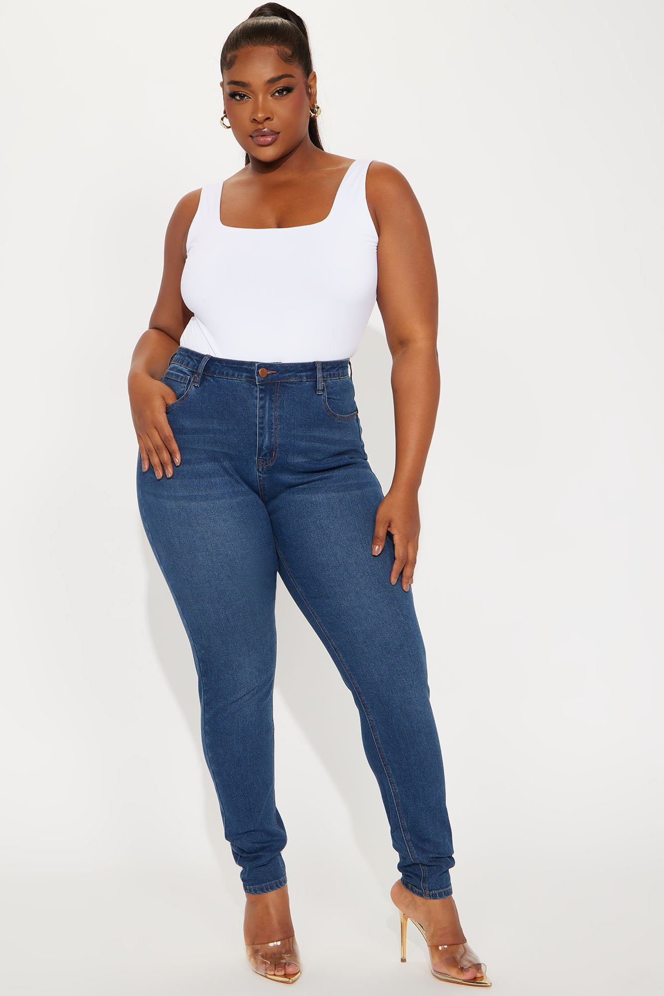 Tall Vibe Check Curvy Stretch Skinny Jeans - Dark Wash - Image 4