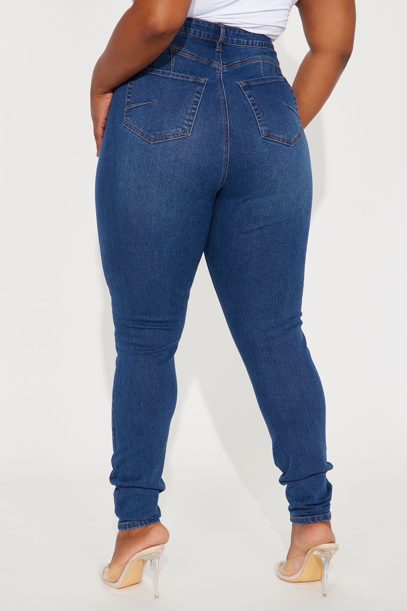 Tall Bedford Booty Sculpting Distressed High Rise Stretch Skinny Jeans - Dark Wash - Image 7