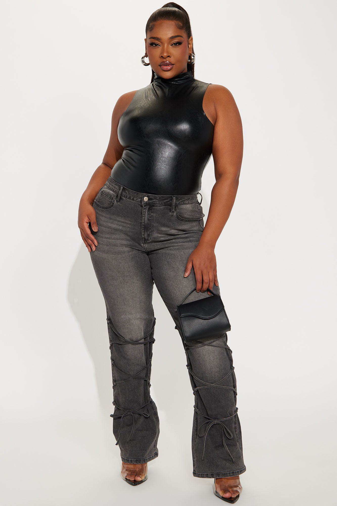 Be For Real Womens High Rise Bootcut Jeans - Black Wash - Image 5