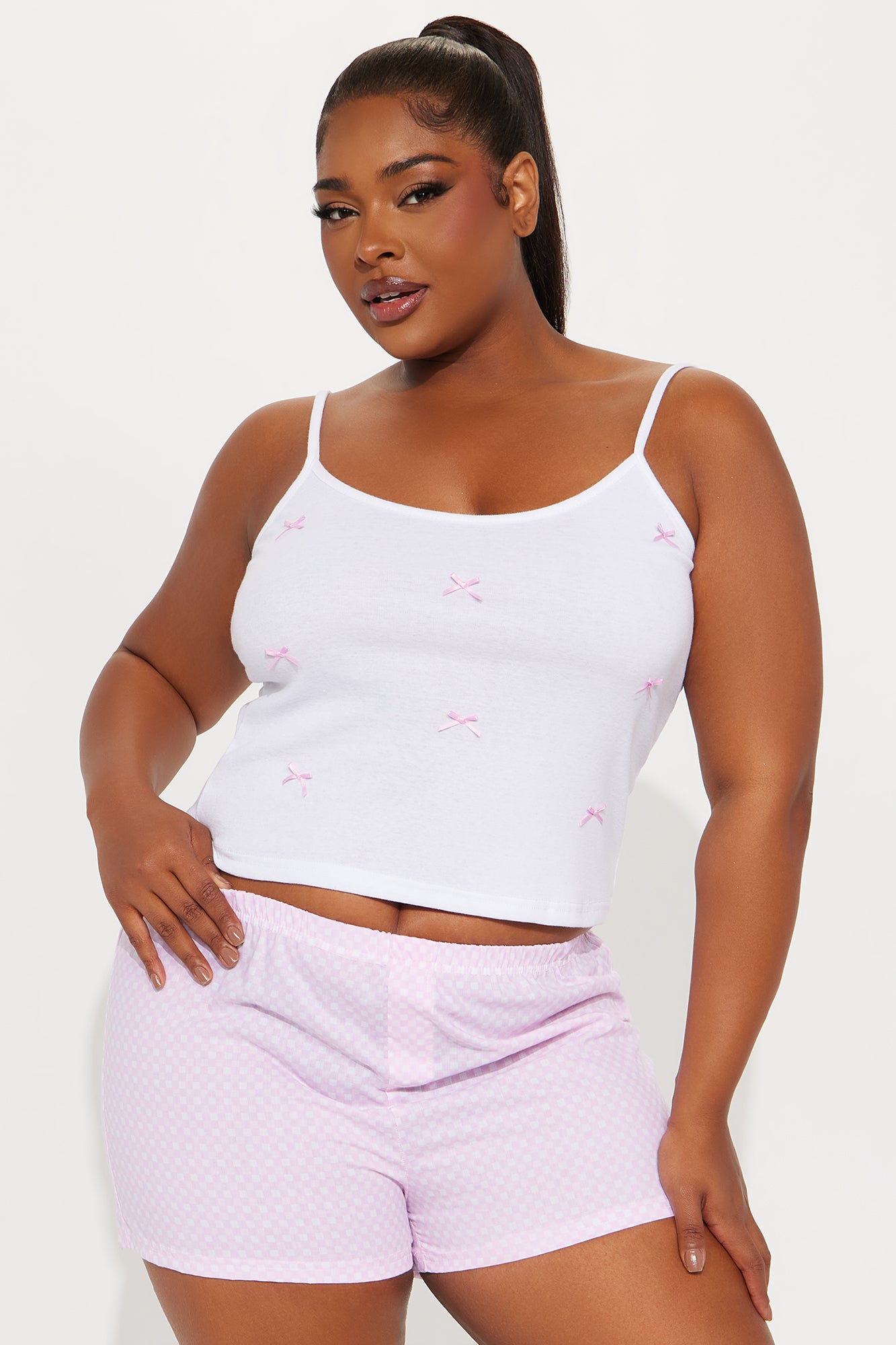 Put A Bow On It Ribbed PJ Boxer Short Set - Pink - Image 4