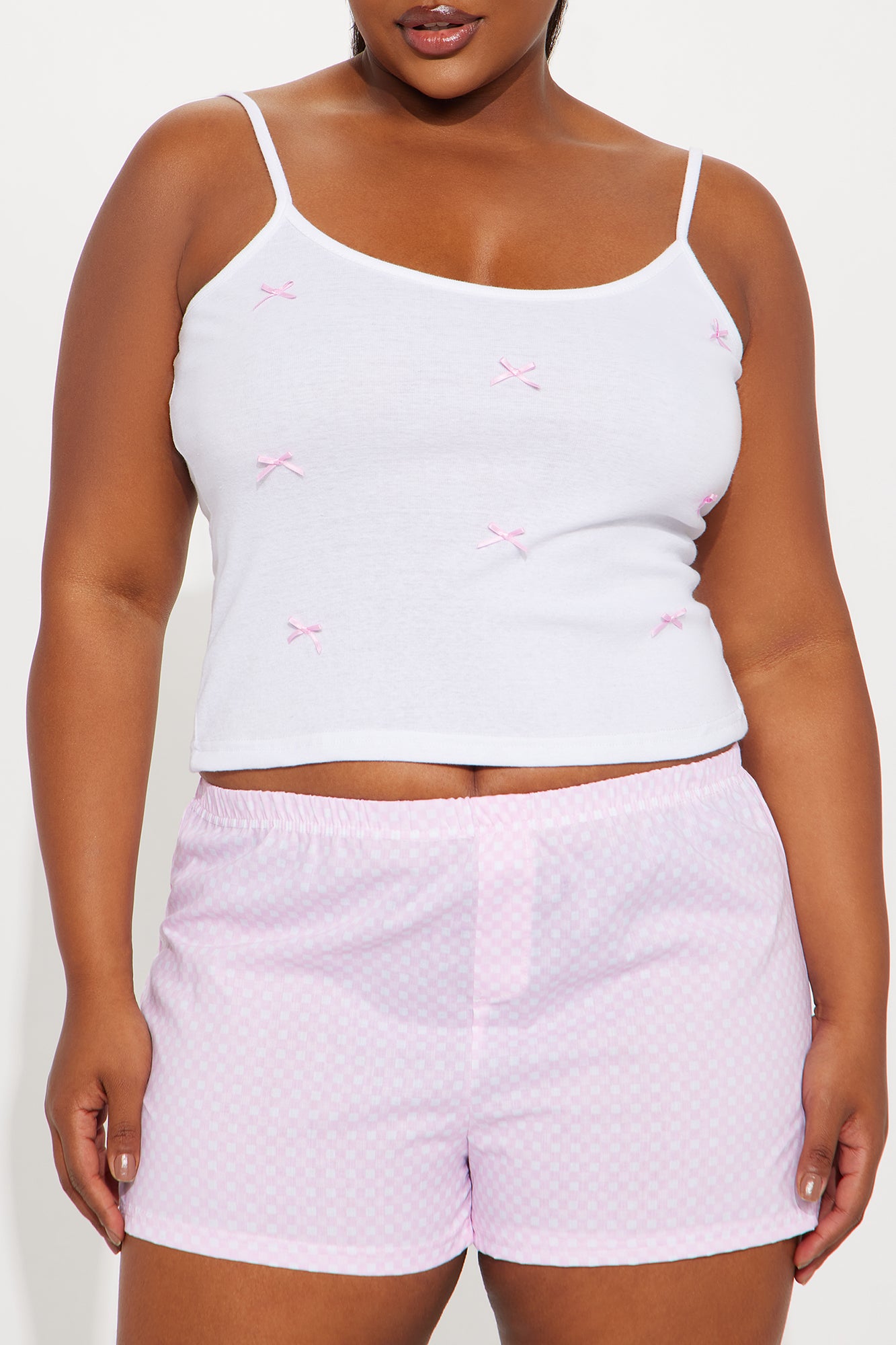 Put A Bow On It Ribbed PJ Boxer Short Set - Pink - Image 5
