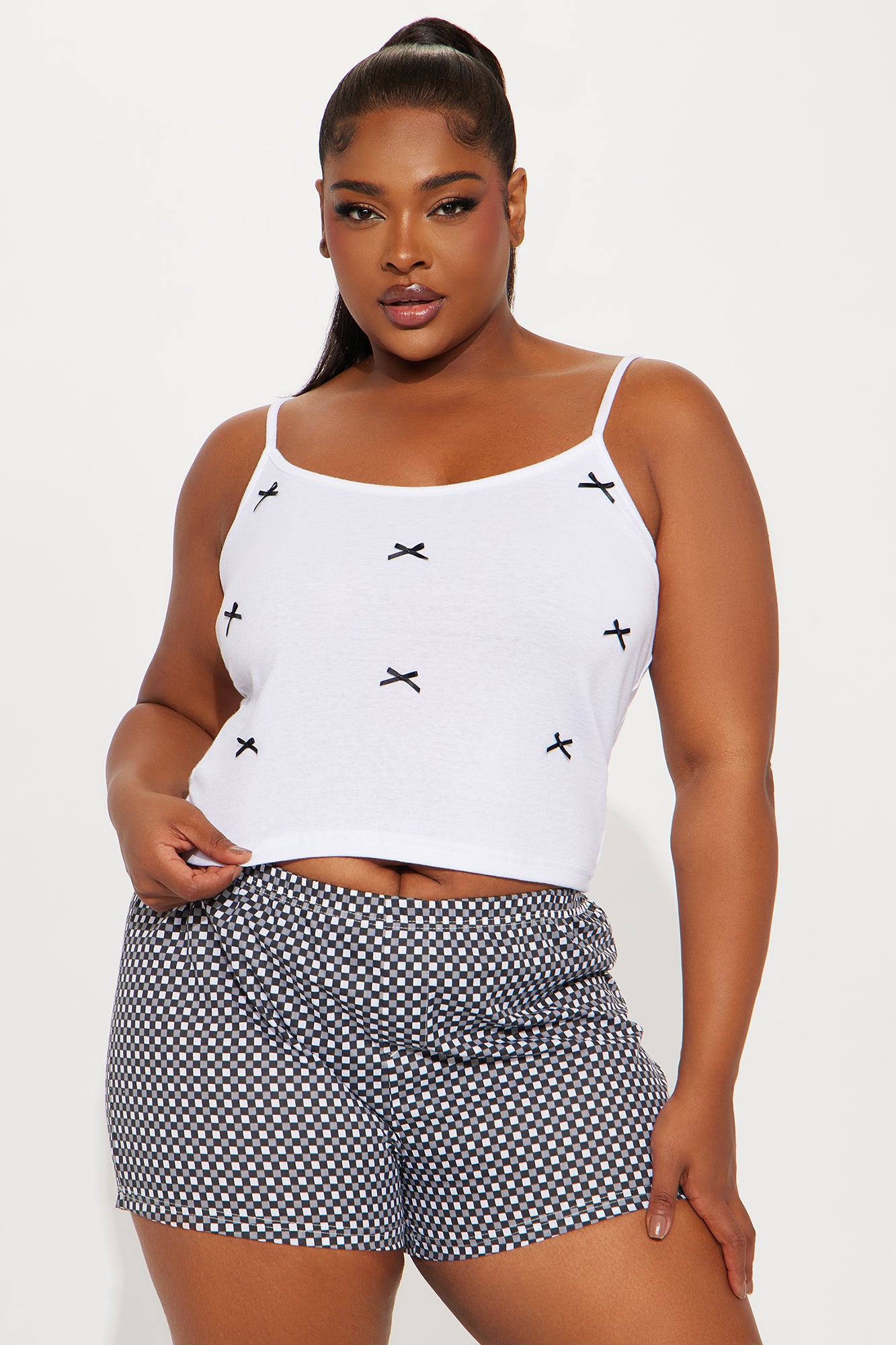 Put A Bow On It Ribbed PJ Boxer Short Set - Black - Image 4