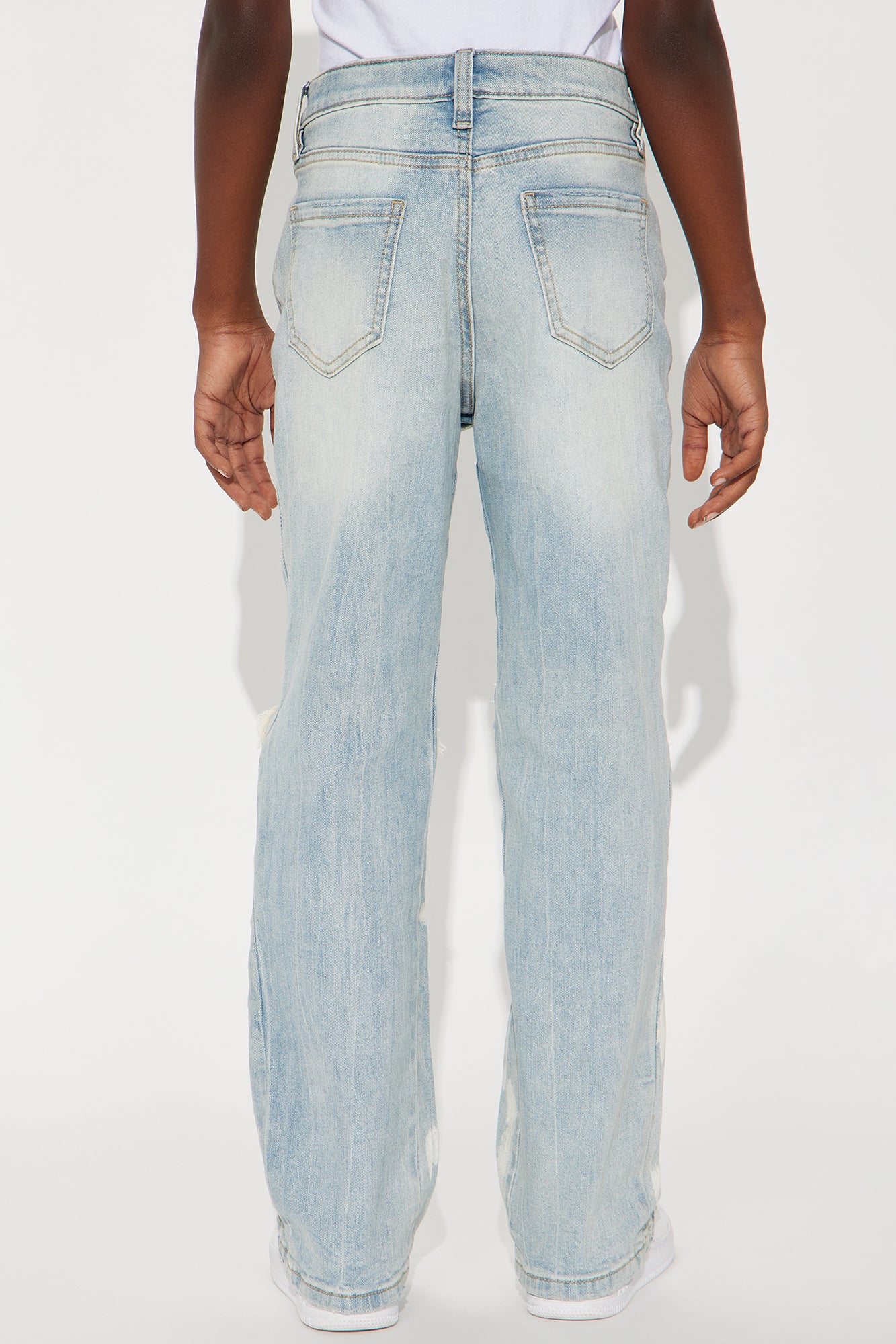 Mini Apex Splotter Ripped Stacked Skinny Flare Jeans - Light Blue Wash - Image 3