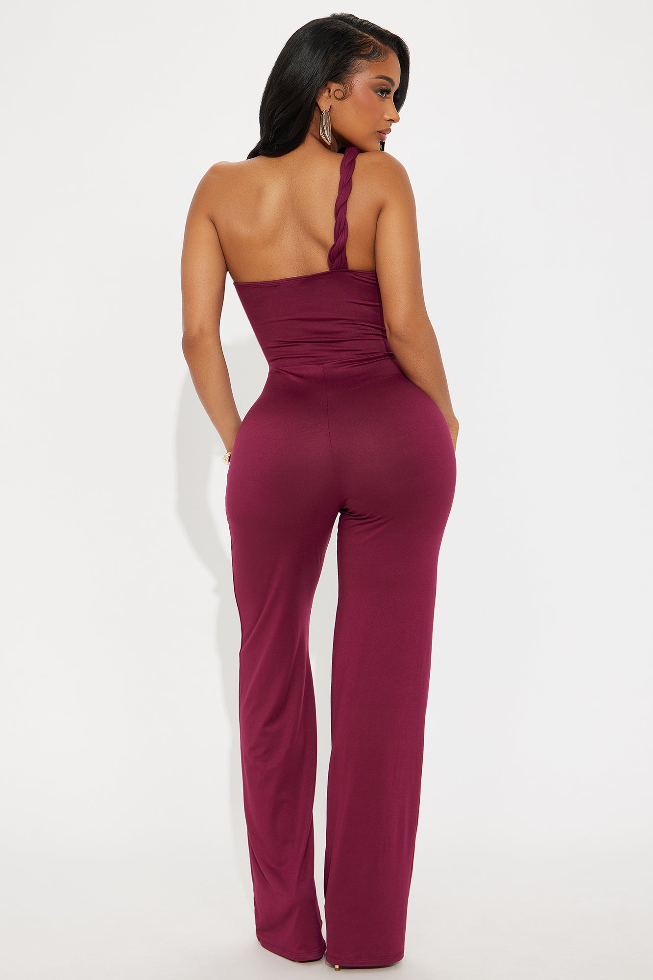 Brezzy Braided Cut Out Jumpsuit - Wine - Image 3