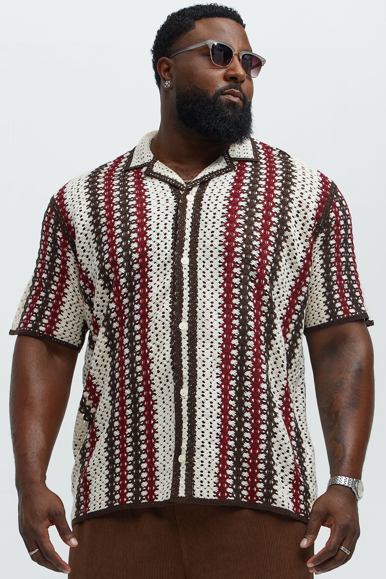 Marcelino Crochet Cuban Collar Button Down - Cream/combo - Image 5