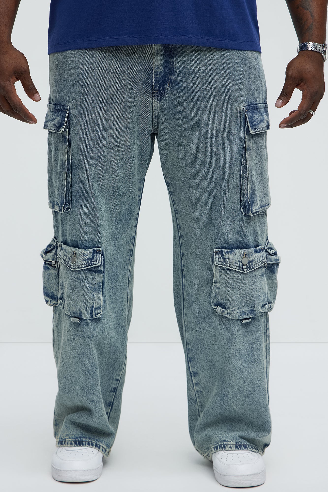 Wish So Many Baggy Cargo Jeans - Medium Blue Wash - Image 6
