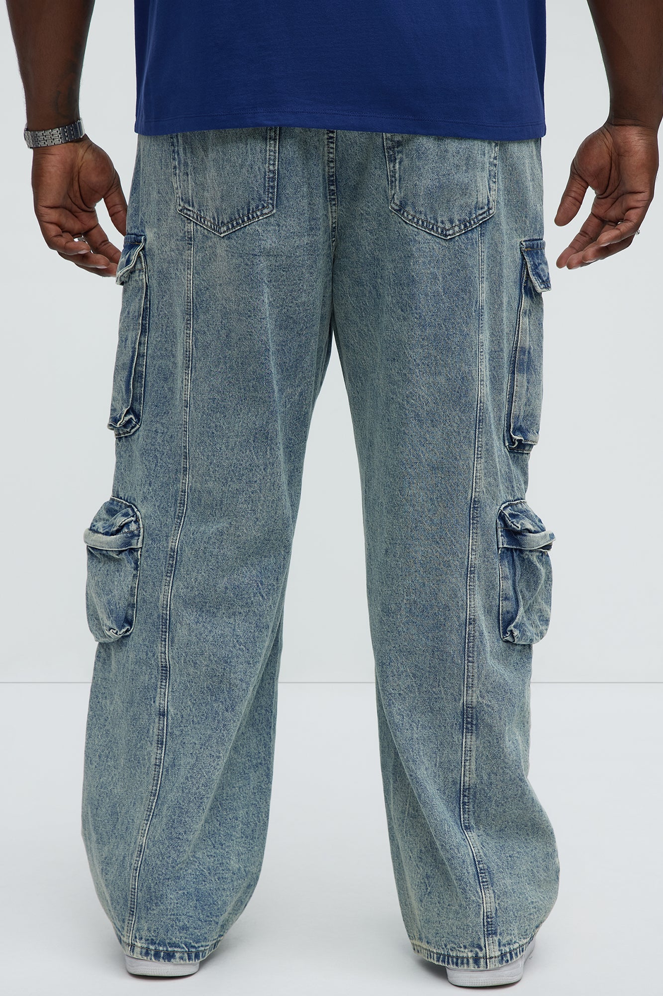 Wish So Many Baggy Cargo Jeans - Medium Blue Wash - Image 8