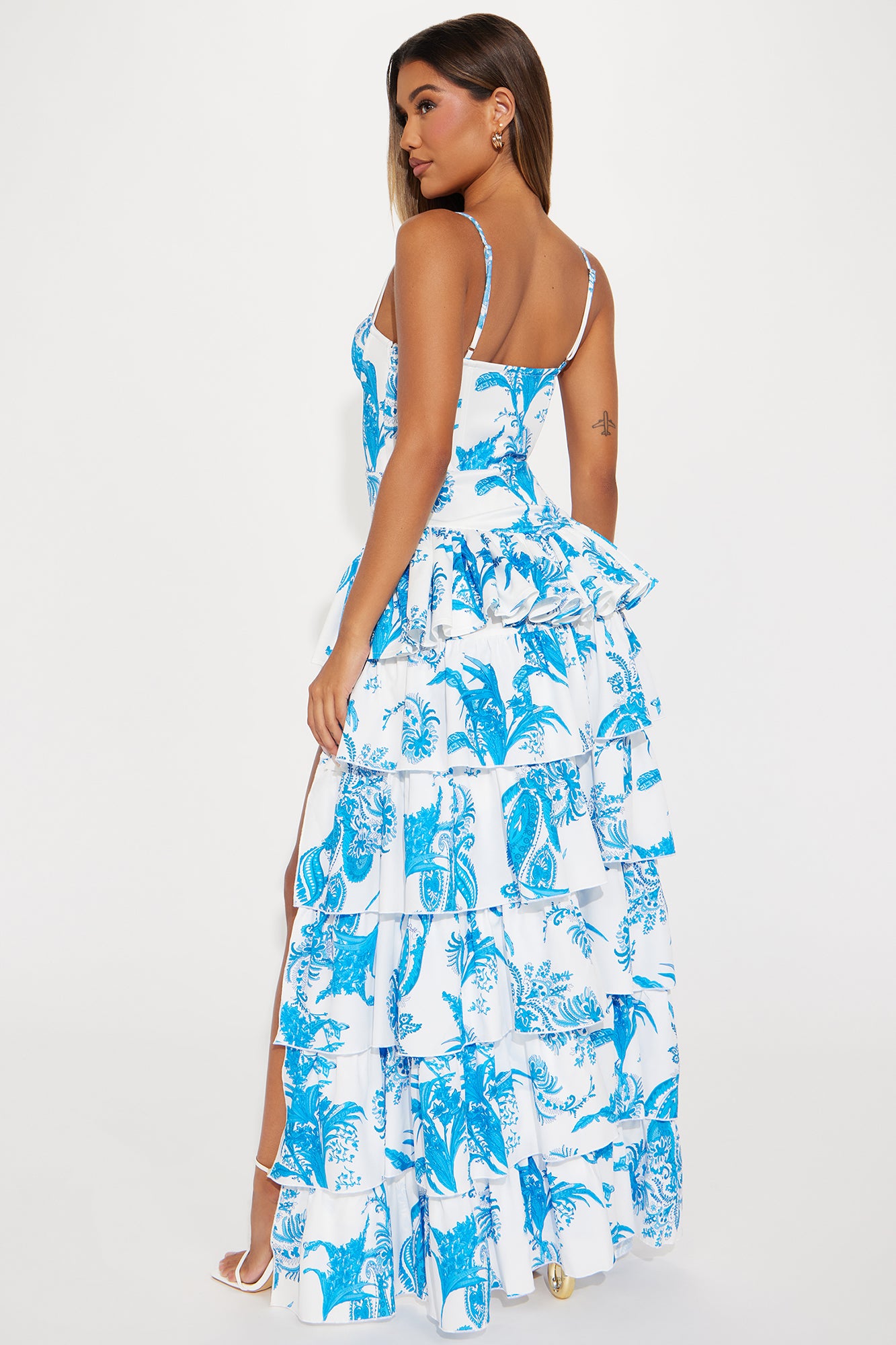 Royalty Satin Maxi Dress - White/Blue - Image 3