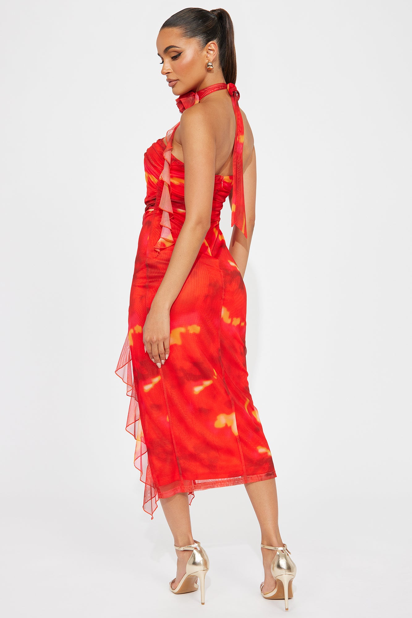 Scarlet Blaze Mesh Midi Dress - Red/combo - Image 3