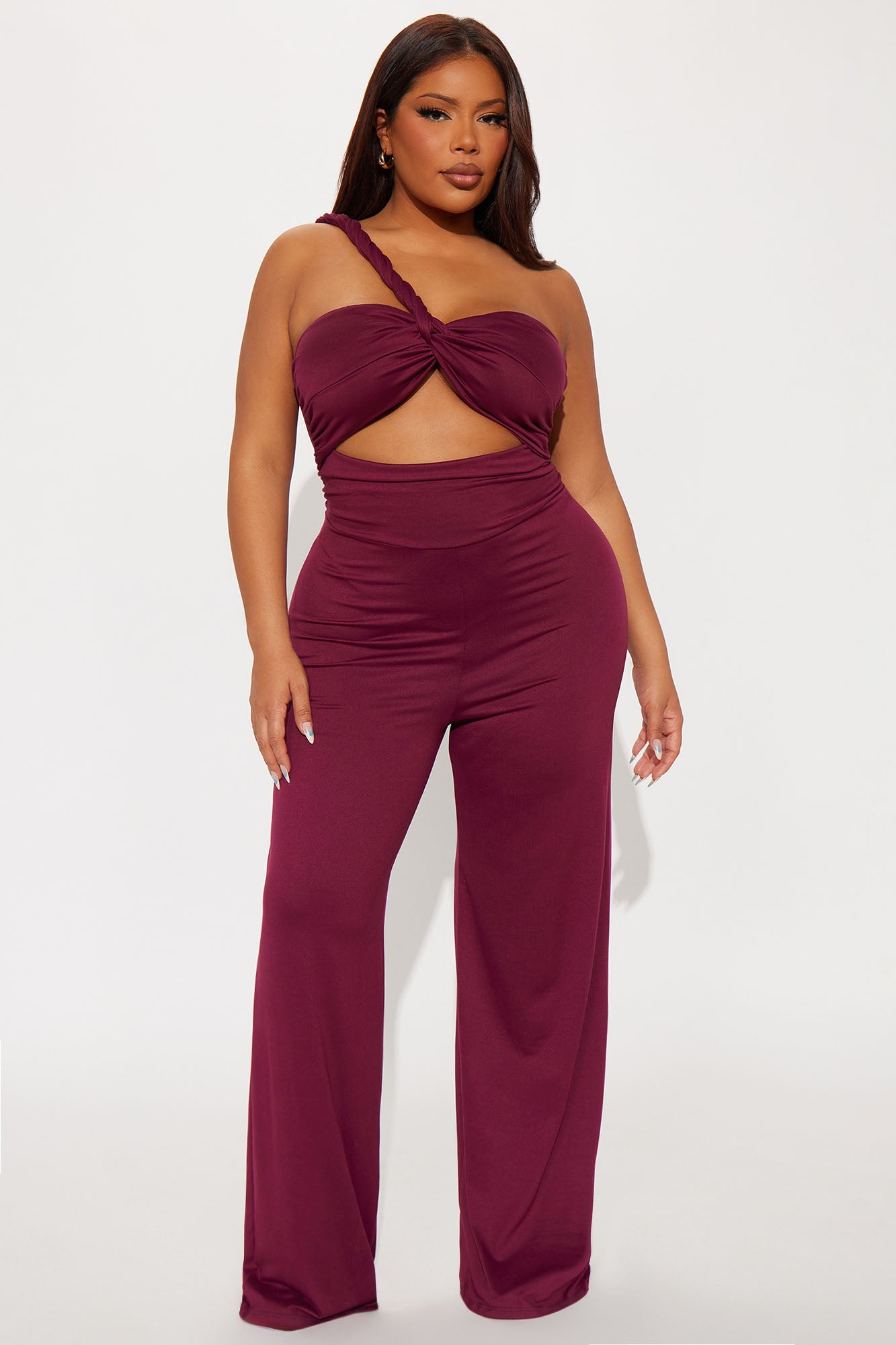 Brezzy Braided Cut Out Jumpsuit - Wine - Image 4