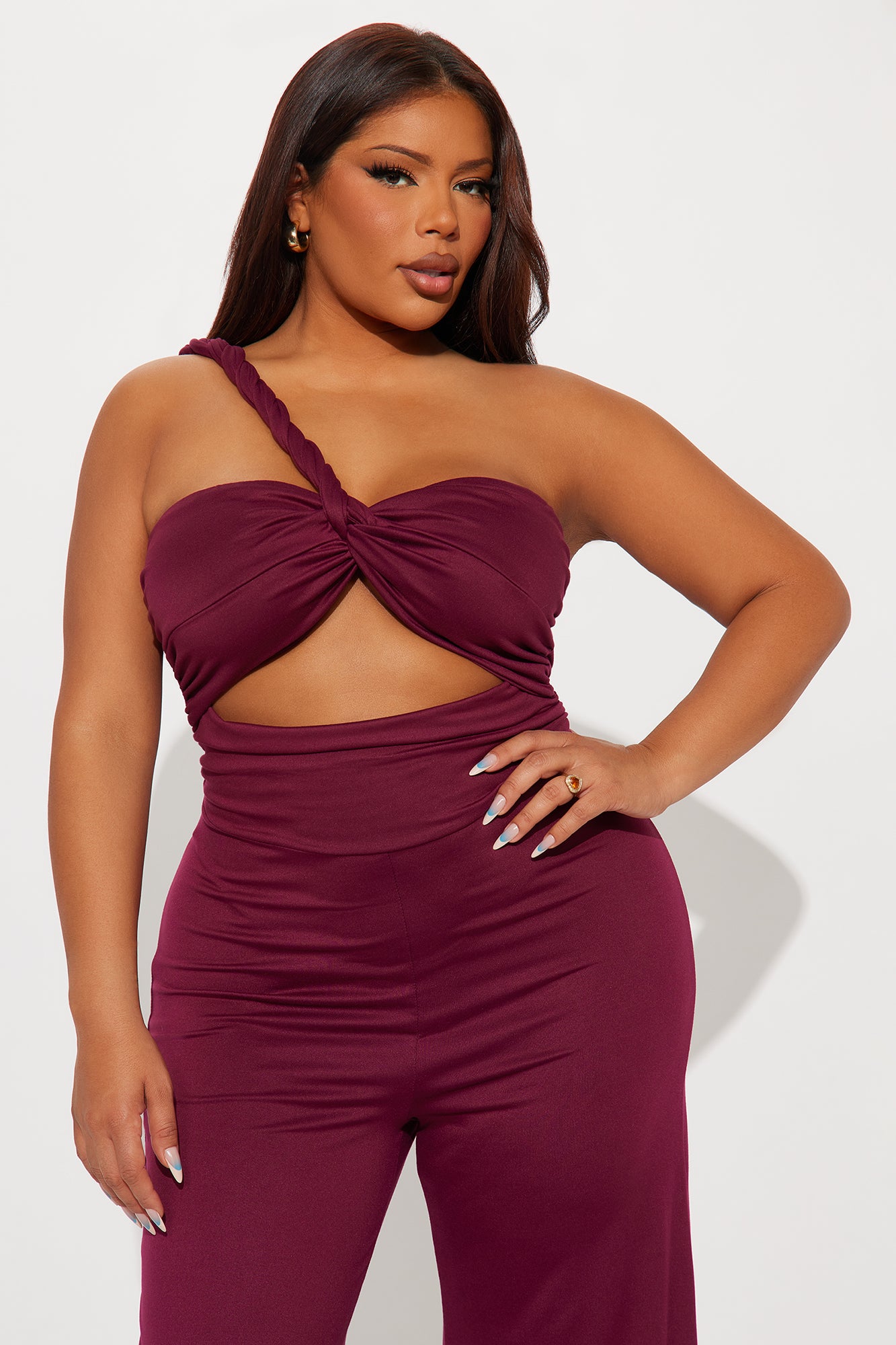 Brezzy Braided Cut Out Jumpsuit - Wine - Image 5