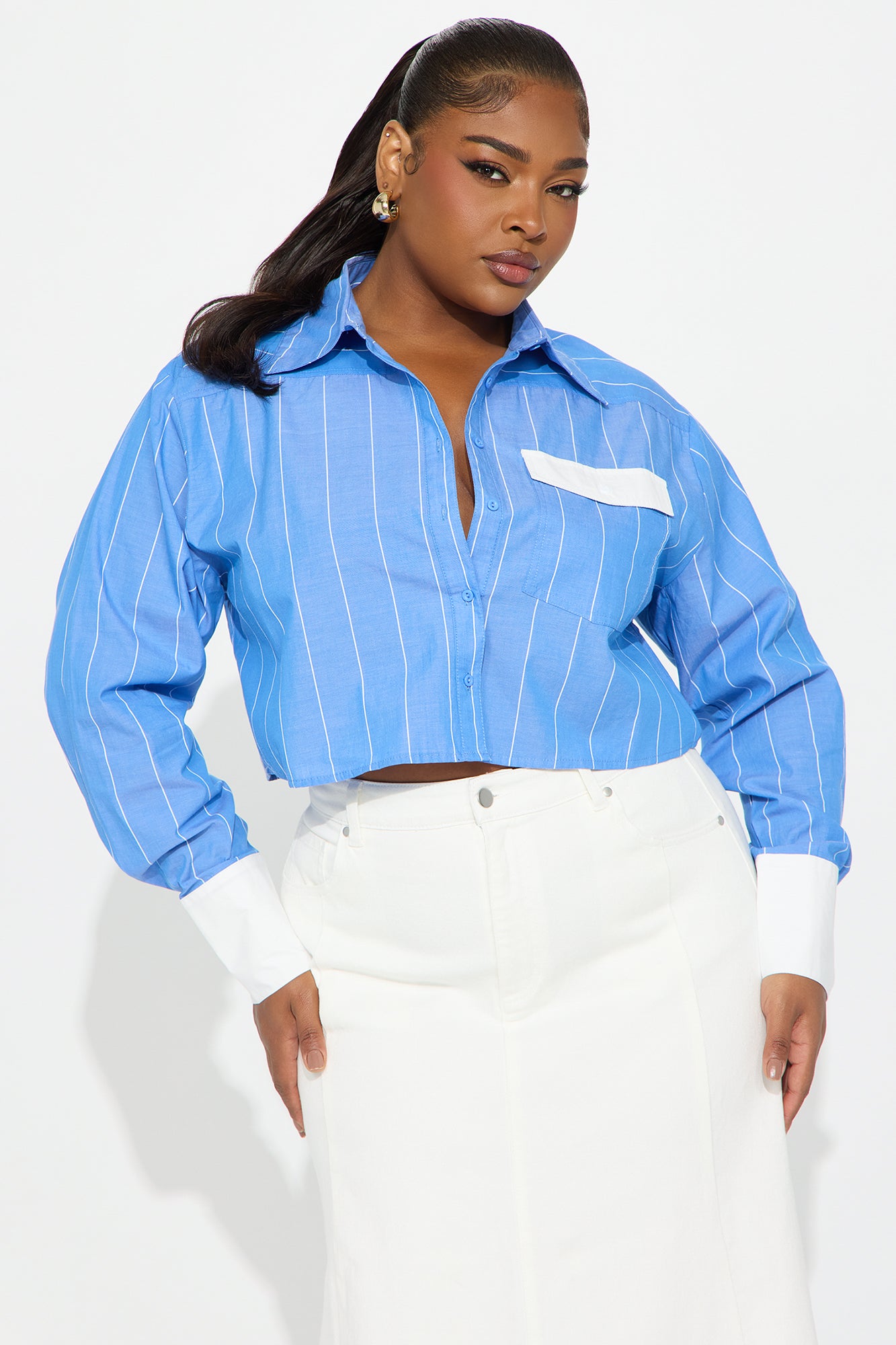 Nadia Striped Linen Button Up Shirt - Blue/combo - Image 4