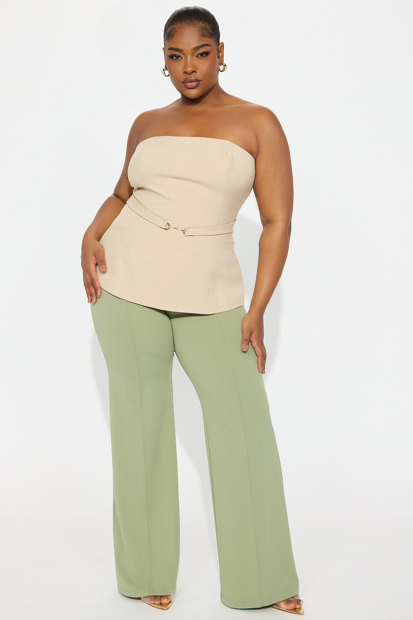 Karla Belted Strapless Top - Khaki - Image 5