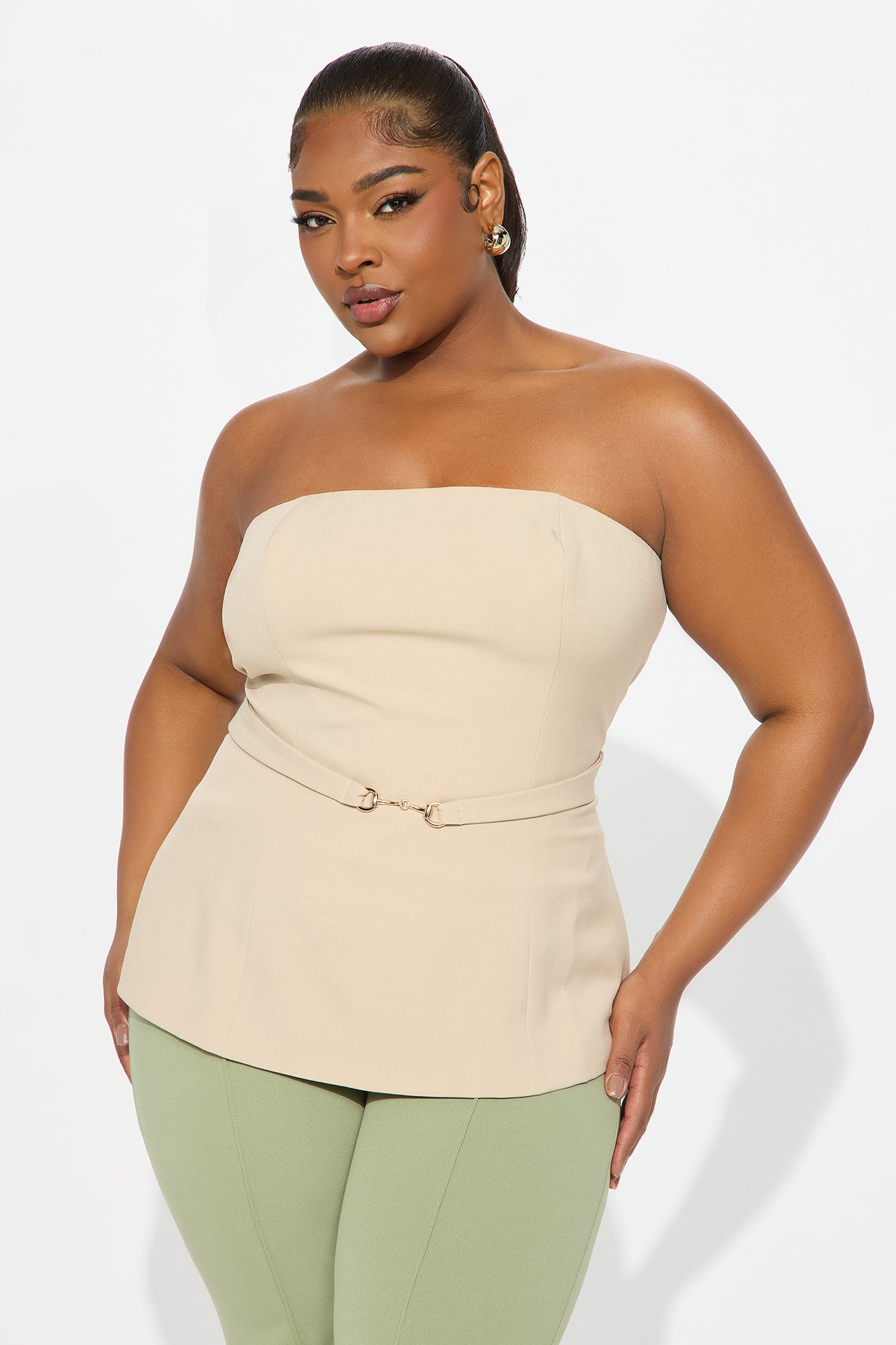 Karla Belted Strapless Top - Khaki - Image 4