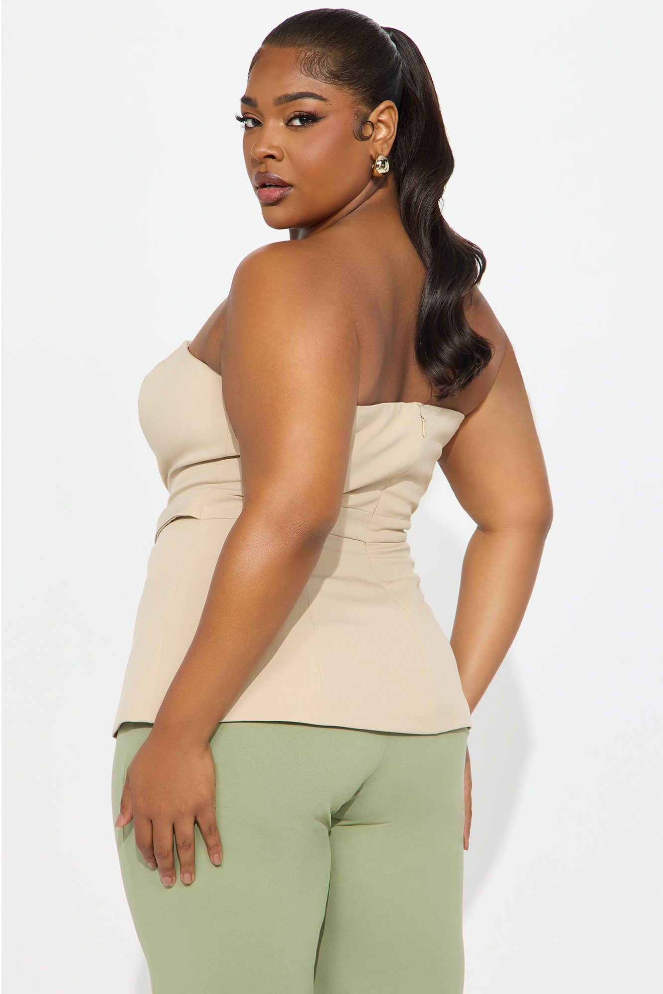 Karla Belted Strapless Top - Khaki - Image 6