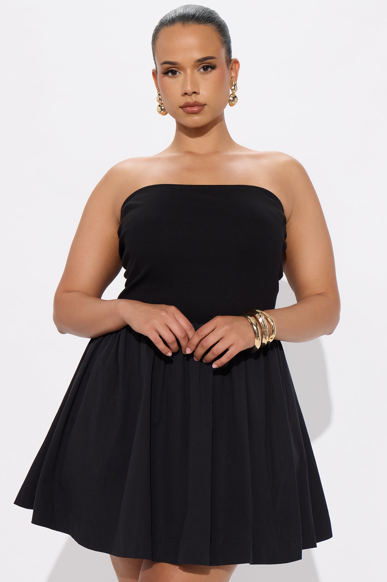 Adele Strapless Poplin Mini Dress - Black - Image 5