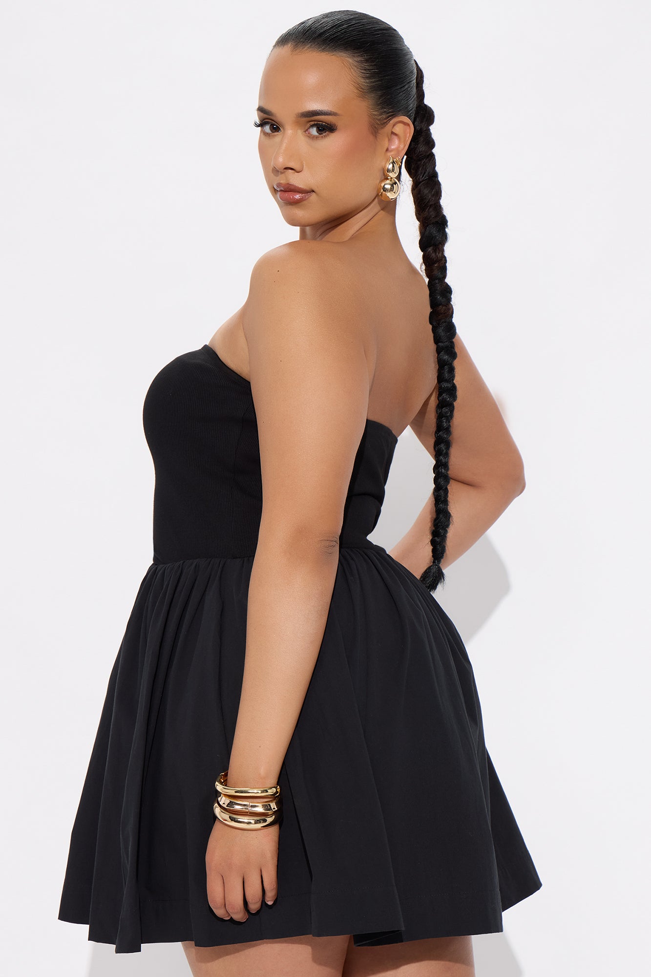 Adele Strapless Poplin Mini Dress - Black - Image 6