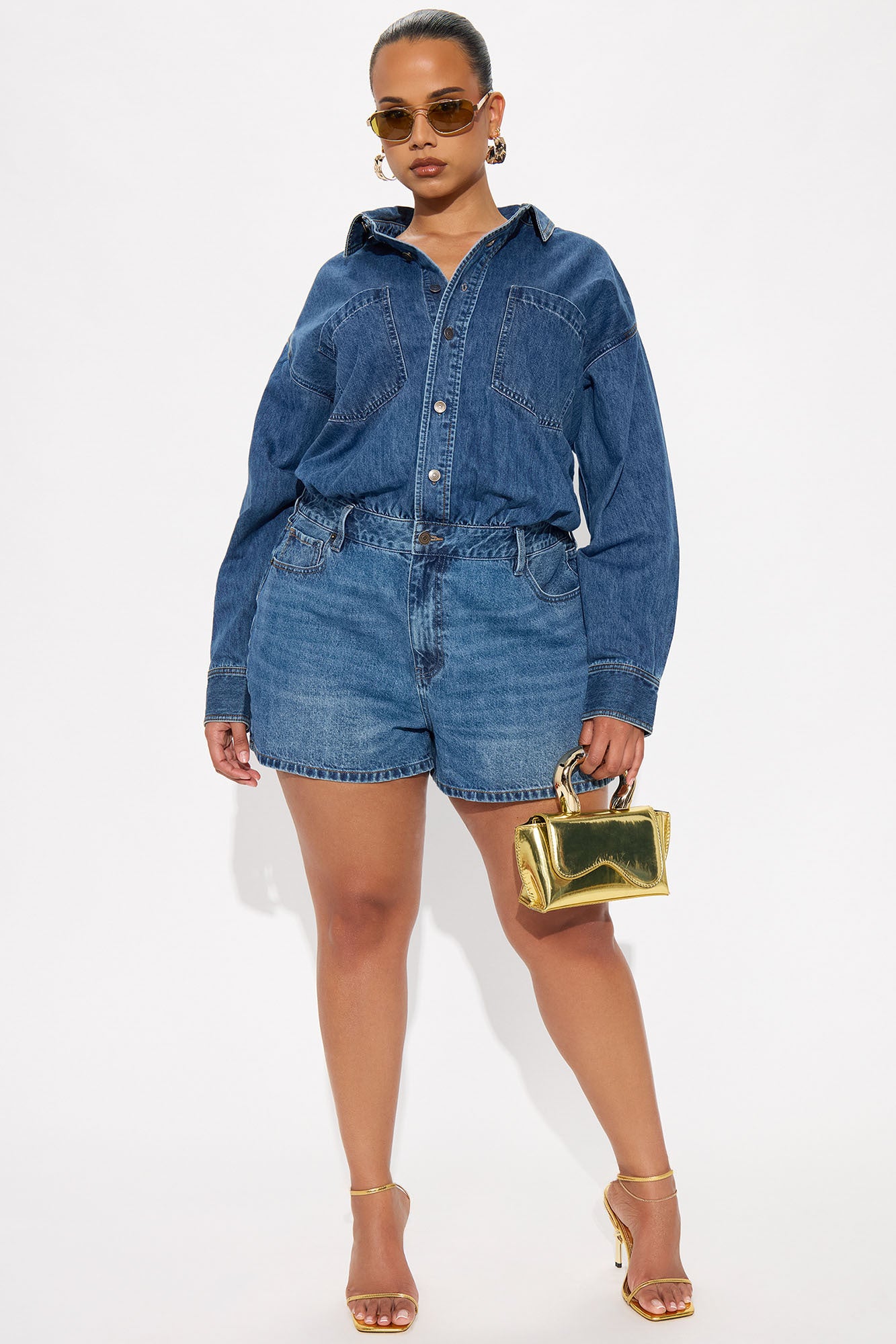 Farmer's Market Cutie Denim Romper - Medium Wash - Image 5
