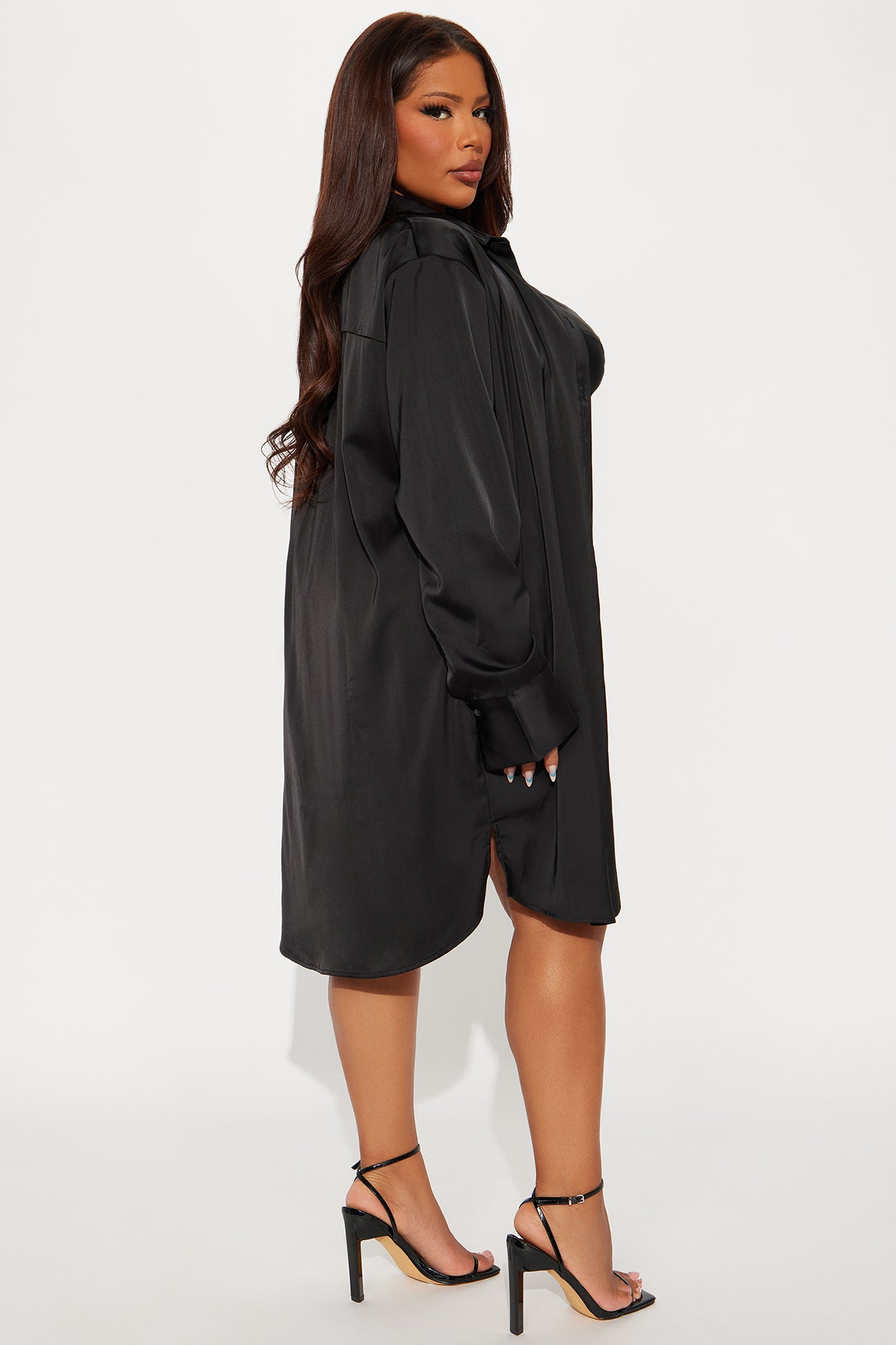 Adria Satin Mini Dress Set - Black - Image 9