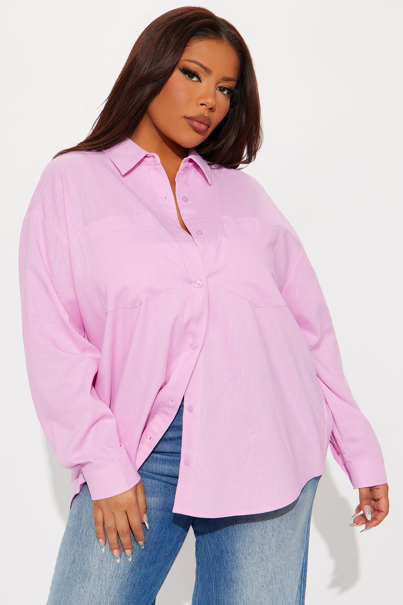 Fresh Lemonade Linen Button Up Shirt - Pink - Image 5