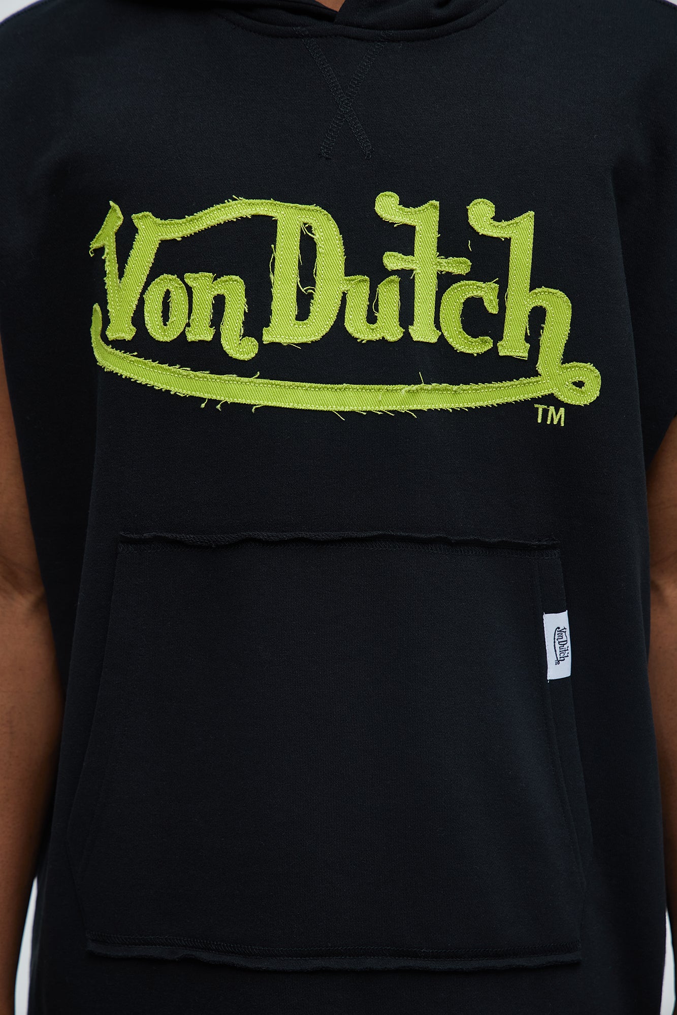 Von Dutch Contrast Stitch Sleeveless Hoodie - Black - Image 3