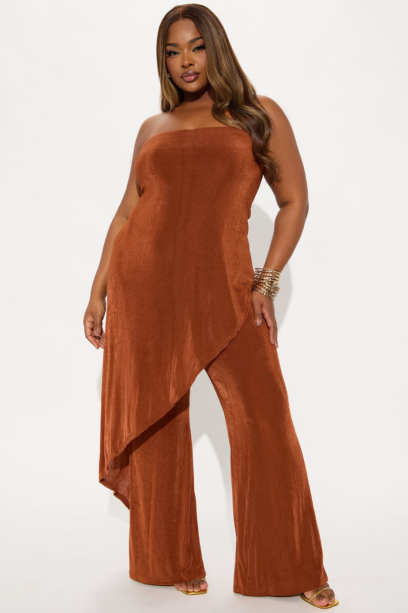 Meant To Be Slinky Jumpsuit - Cognac - Image 4