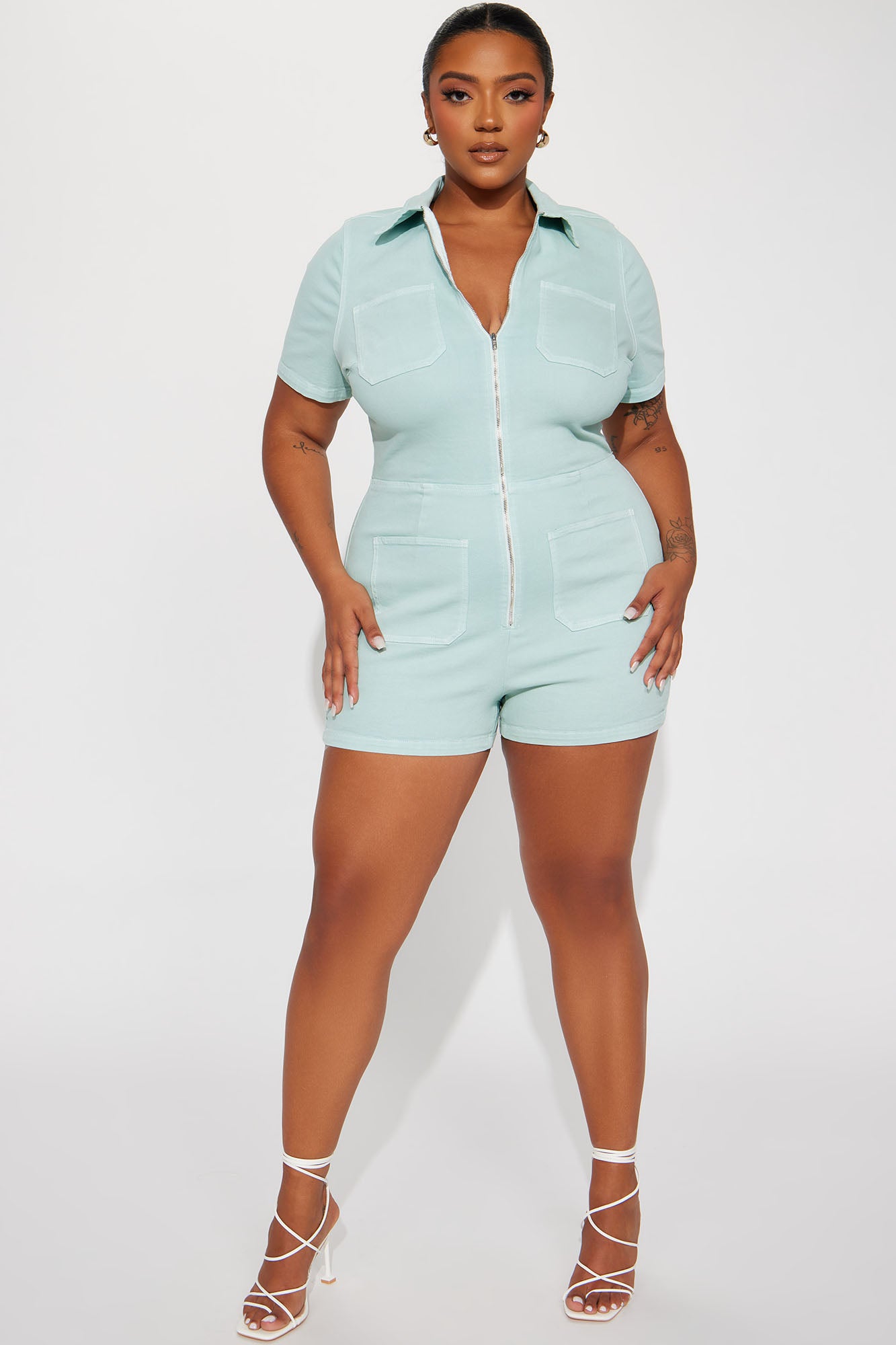 Ana Denim Romper - Sage - Image 4