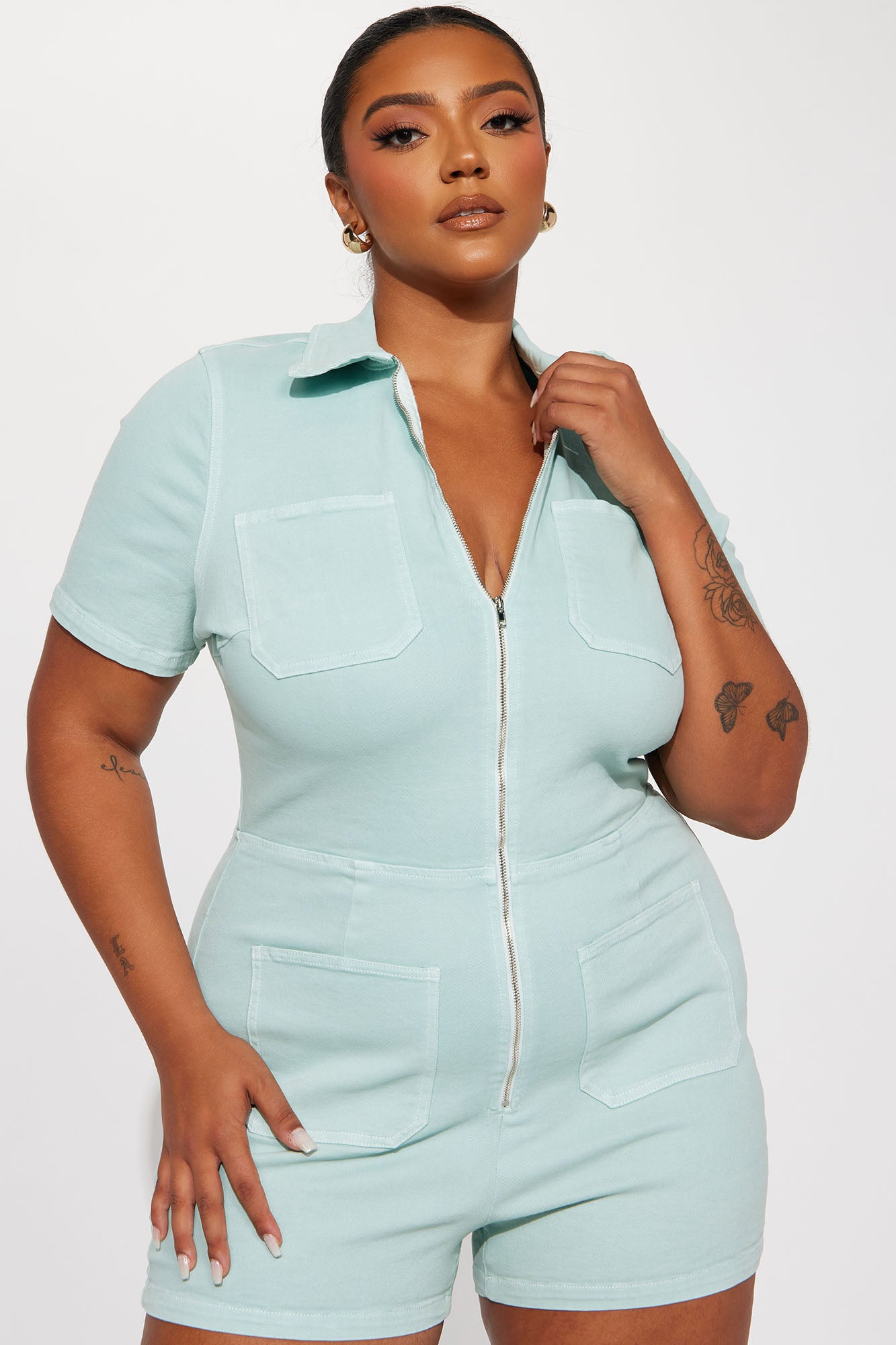Ana Denim Romper - Sage - Image 5