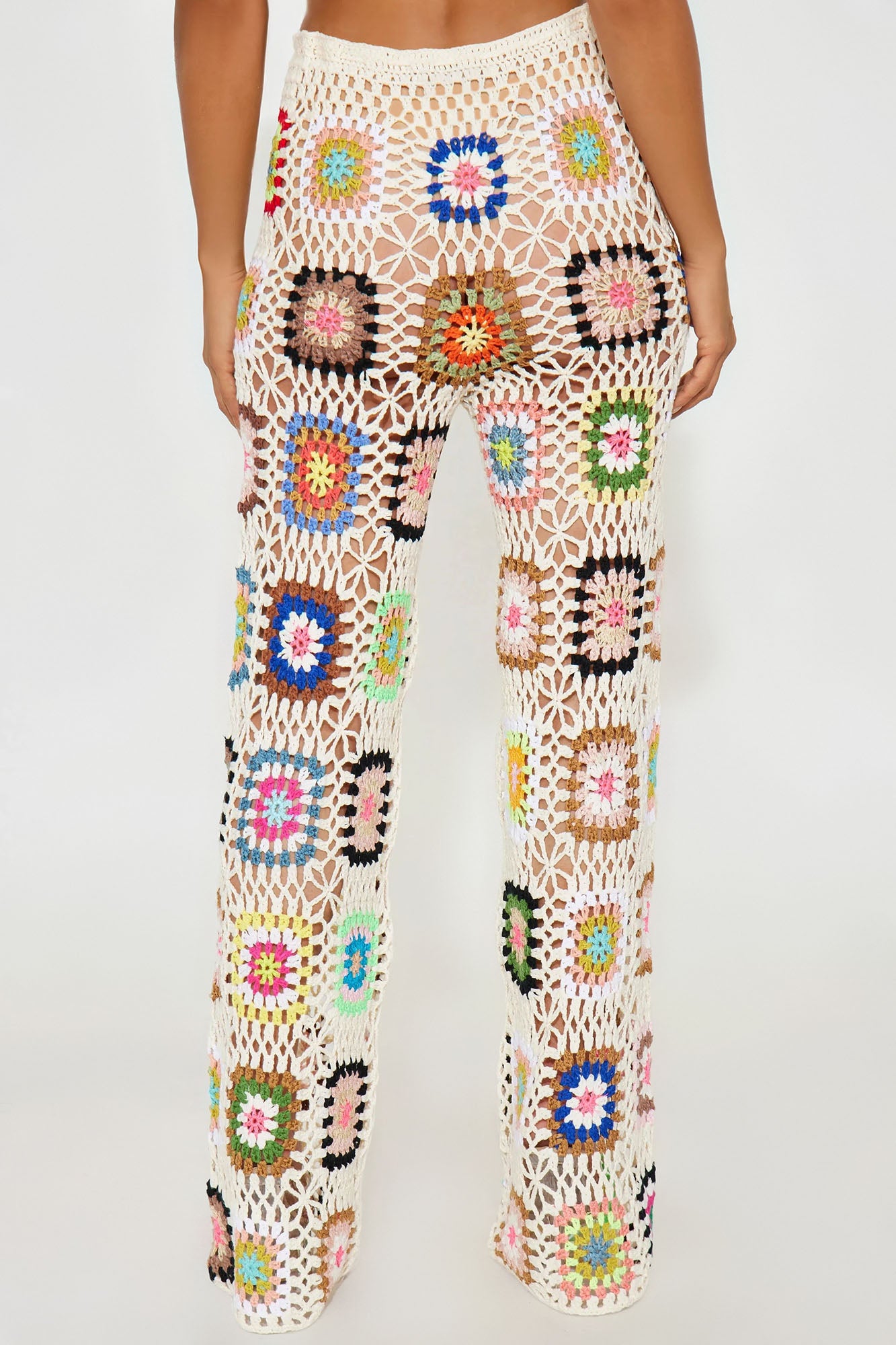 Thriving In The Sun Crochet Wide Leg Pant - Cream/combo - Image 3