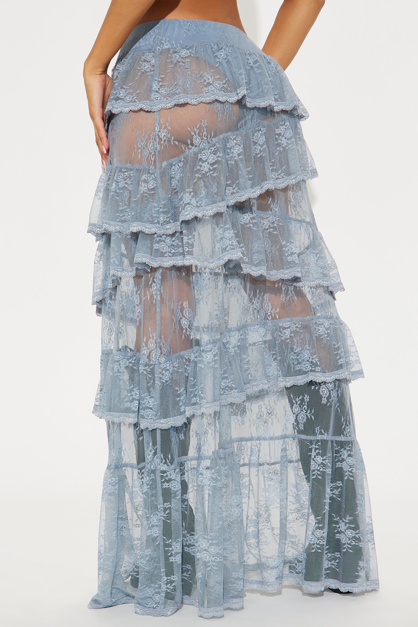 Daydreamer Sheer Lace Tiered Maxi Skirt - Light Blue - Image 3