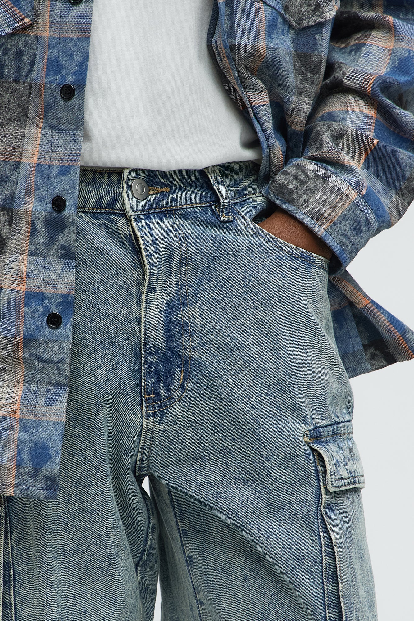 Wish So Many Baggy Cargo Jeans - Medium Blue Wash - Image 3