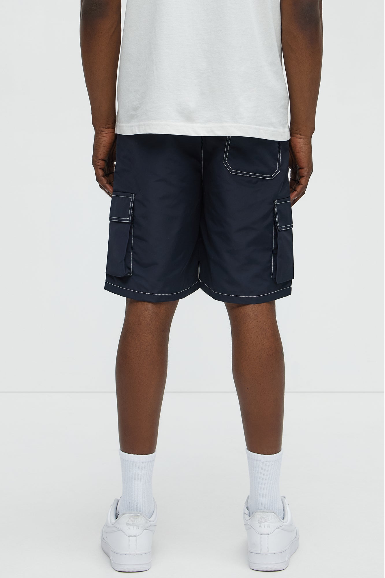Contrast Stitch Nylon Cargo Short - Blue - Image 4