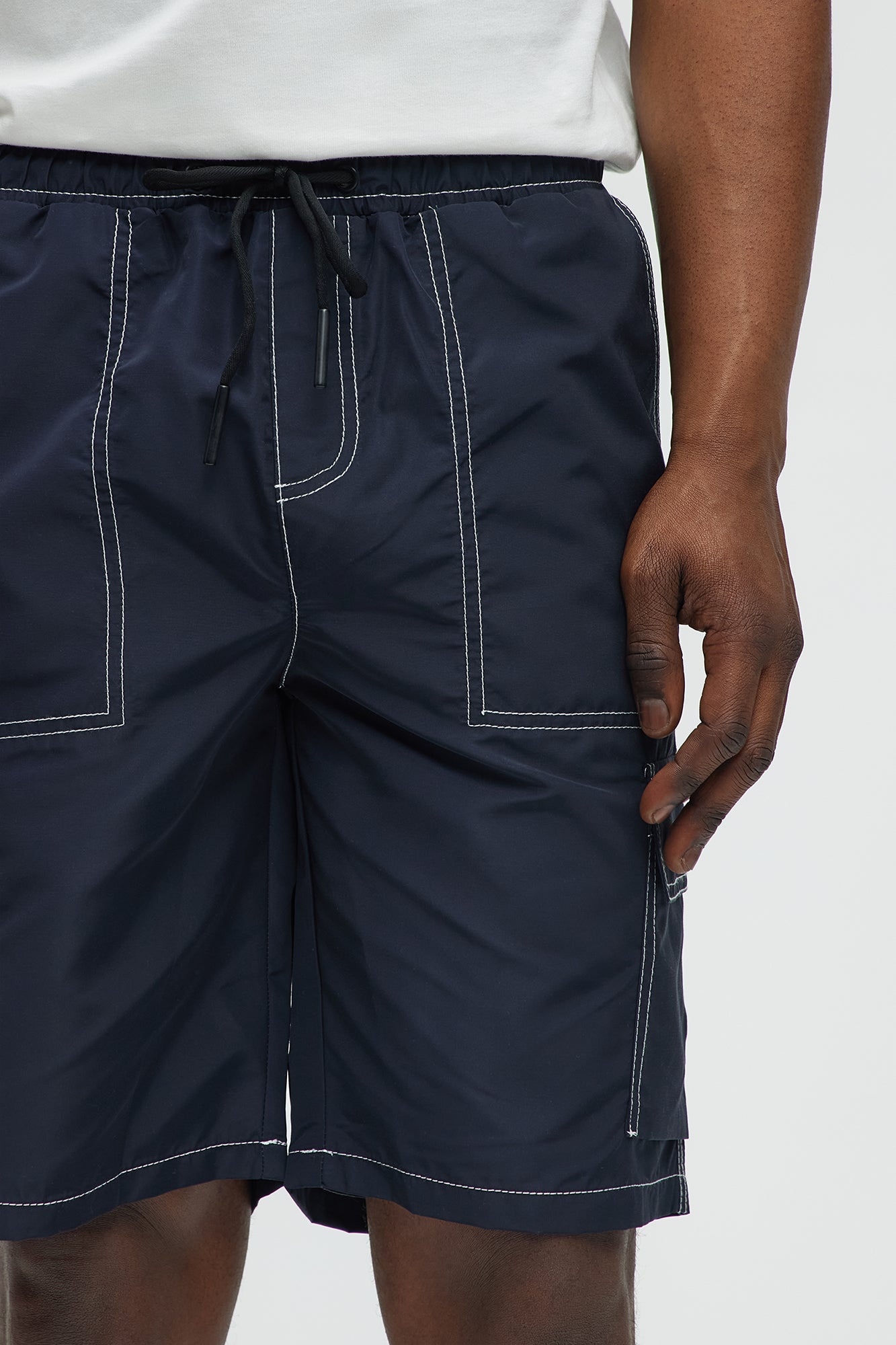 Contrast Stitch Nylon Cargo Short - Blue - Image 3
