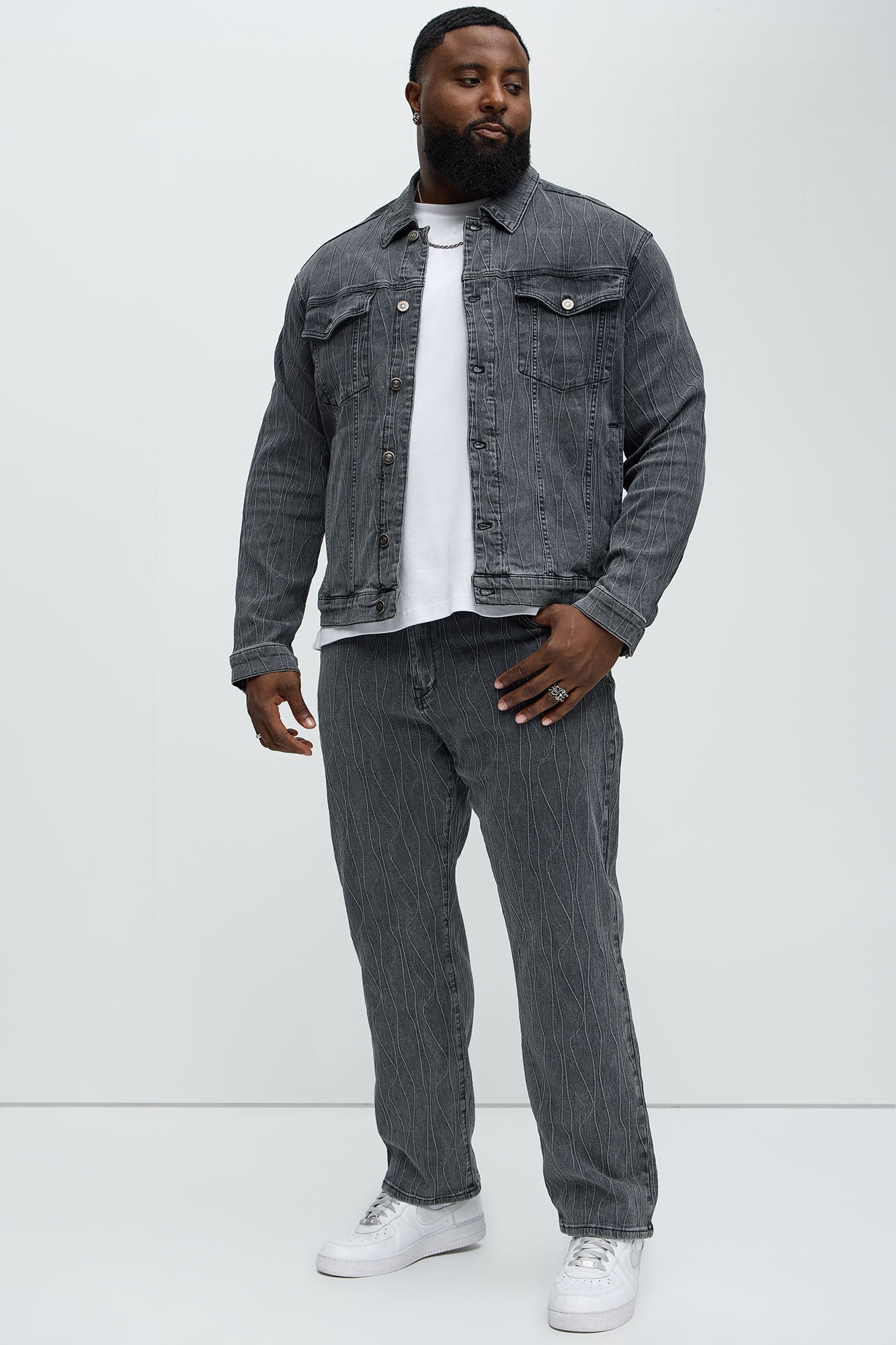 Wavy Jacquard Trucker Denim Jacket - Grey - Image 6