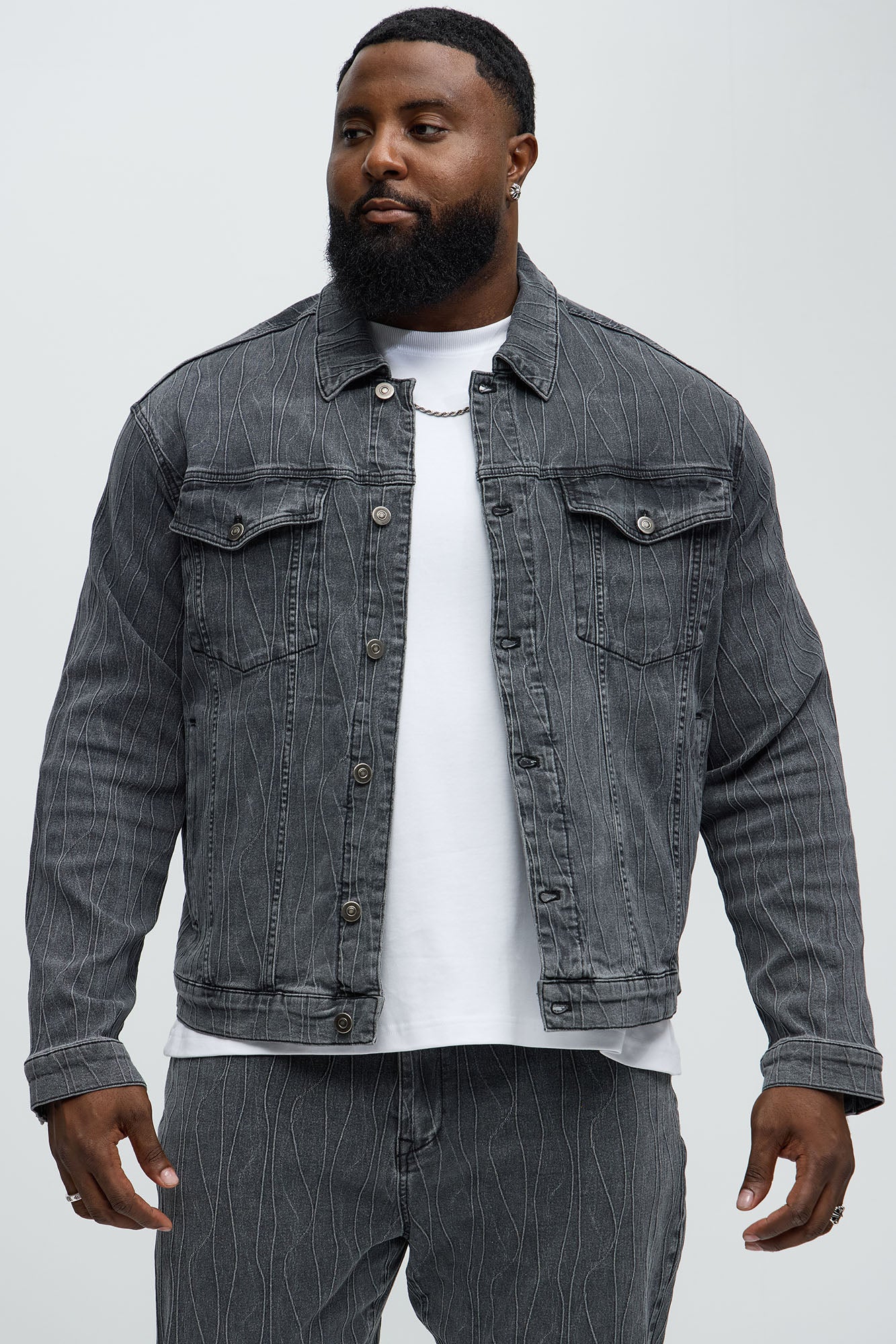 Wavy Jacquard Trucker Denim Jacket - Grey - Image 5